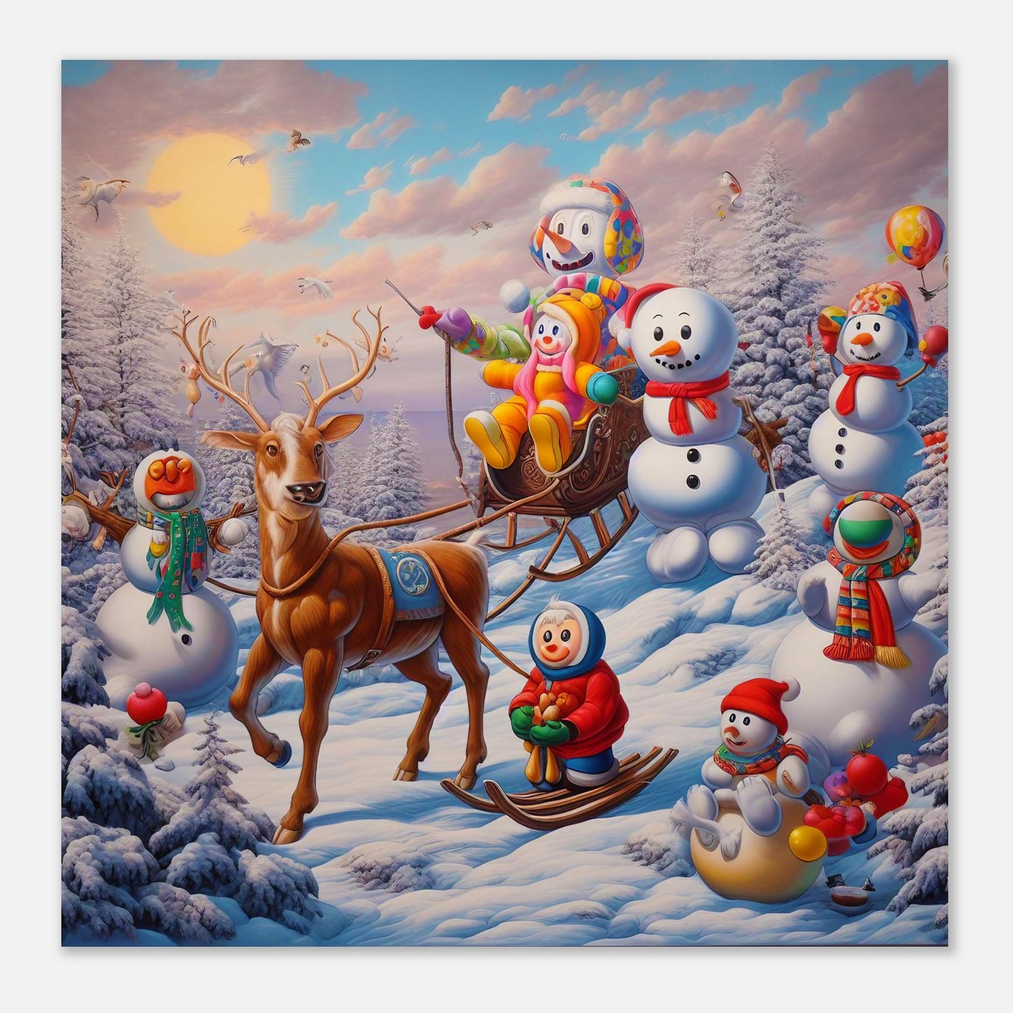 Wall Art - Winter 77 - Snowmen and a reindeer