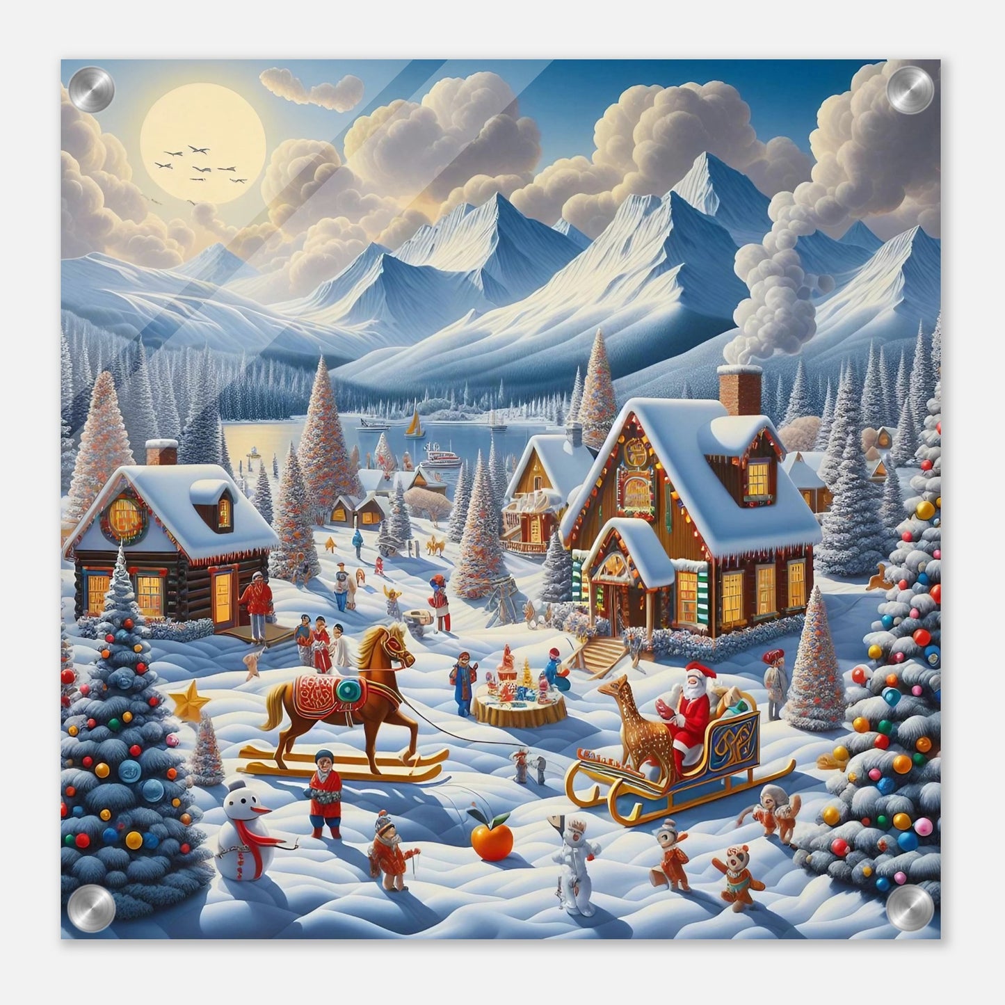 Wall art - Houses with Santa Claus and a Wood Horse