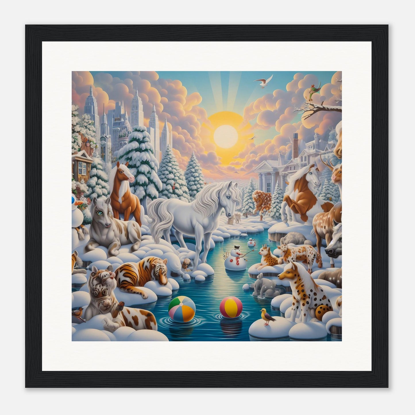 Wall Art - Winter 66 - Horses by the river