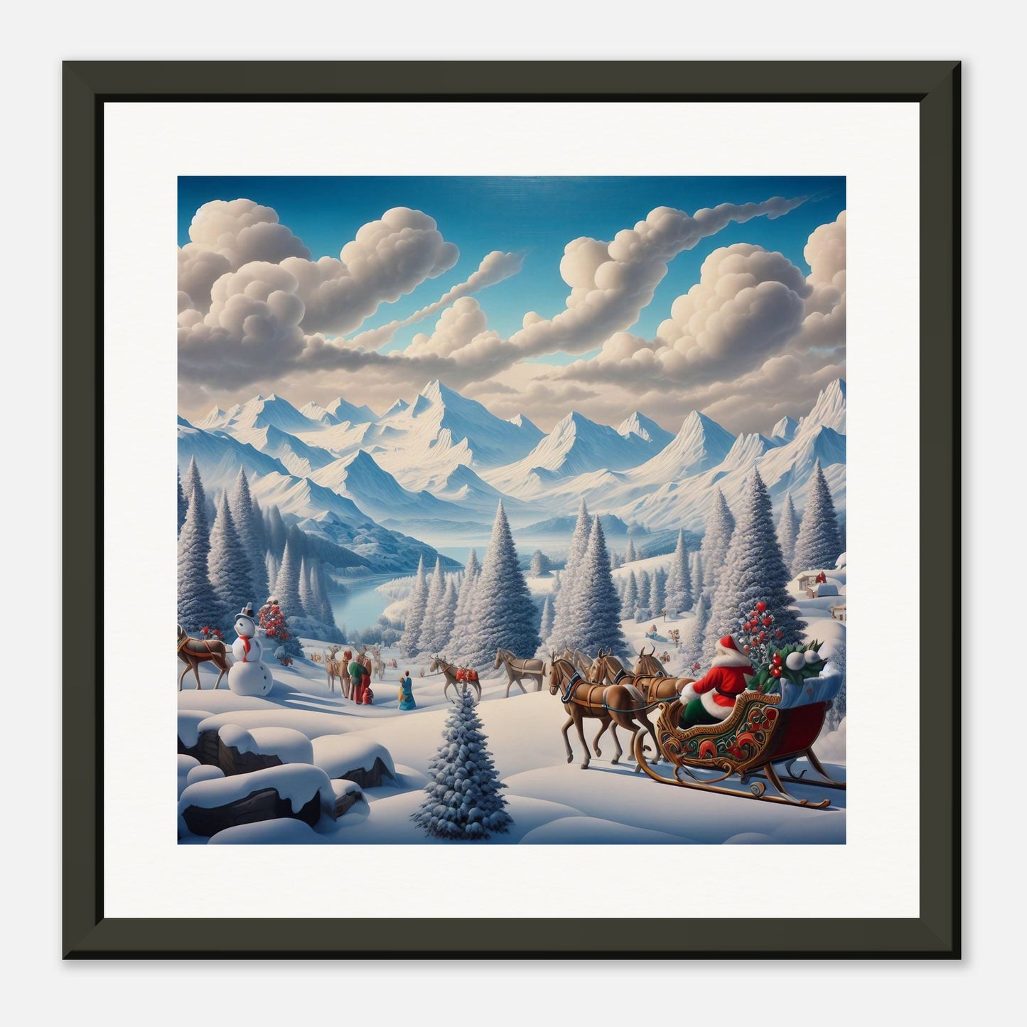 Wall Art - Winter 38 - Horses, Santa Claus and snowman