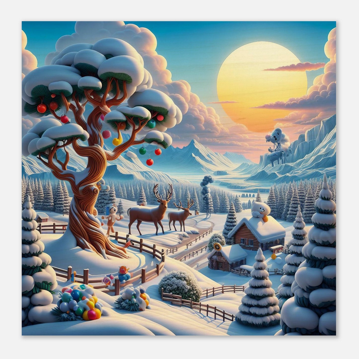 Wall Art - Winter 32 - Deer and tree