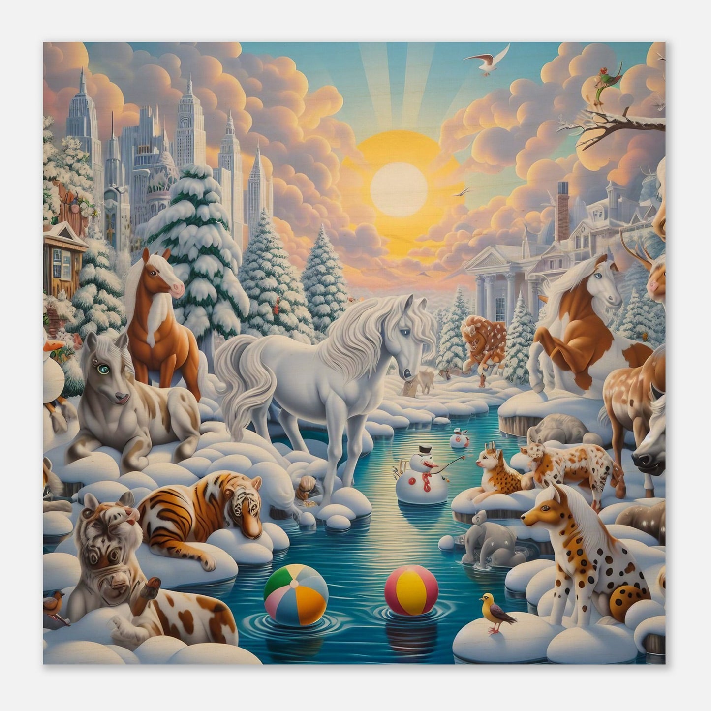 Wall Art - Winter 66 - Horses by the river
