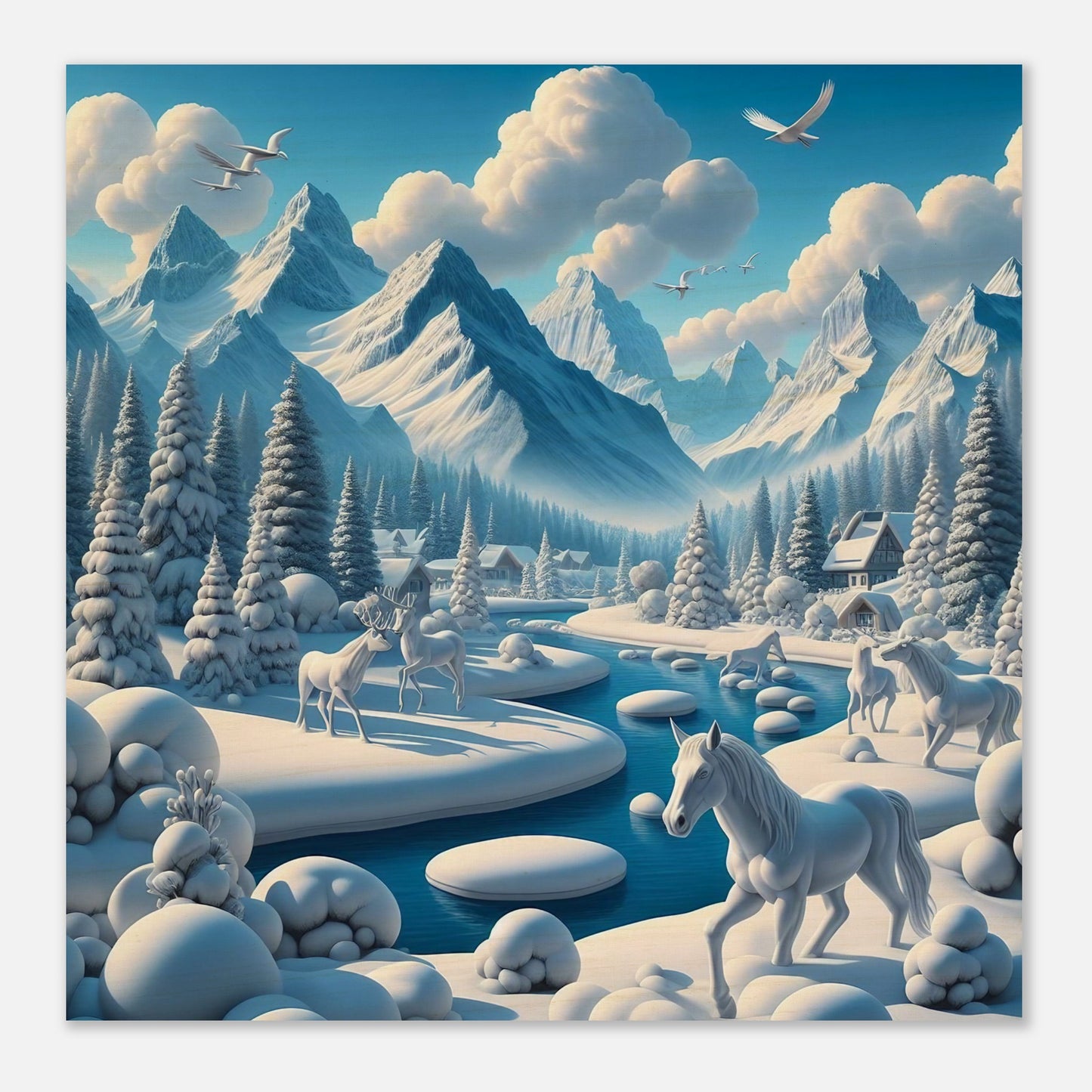 Wall Art - Winter 1 - Horses, deer and mountains