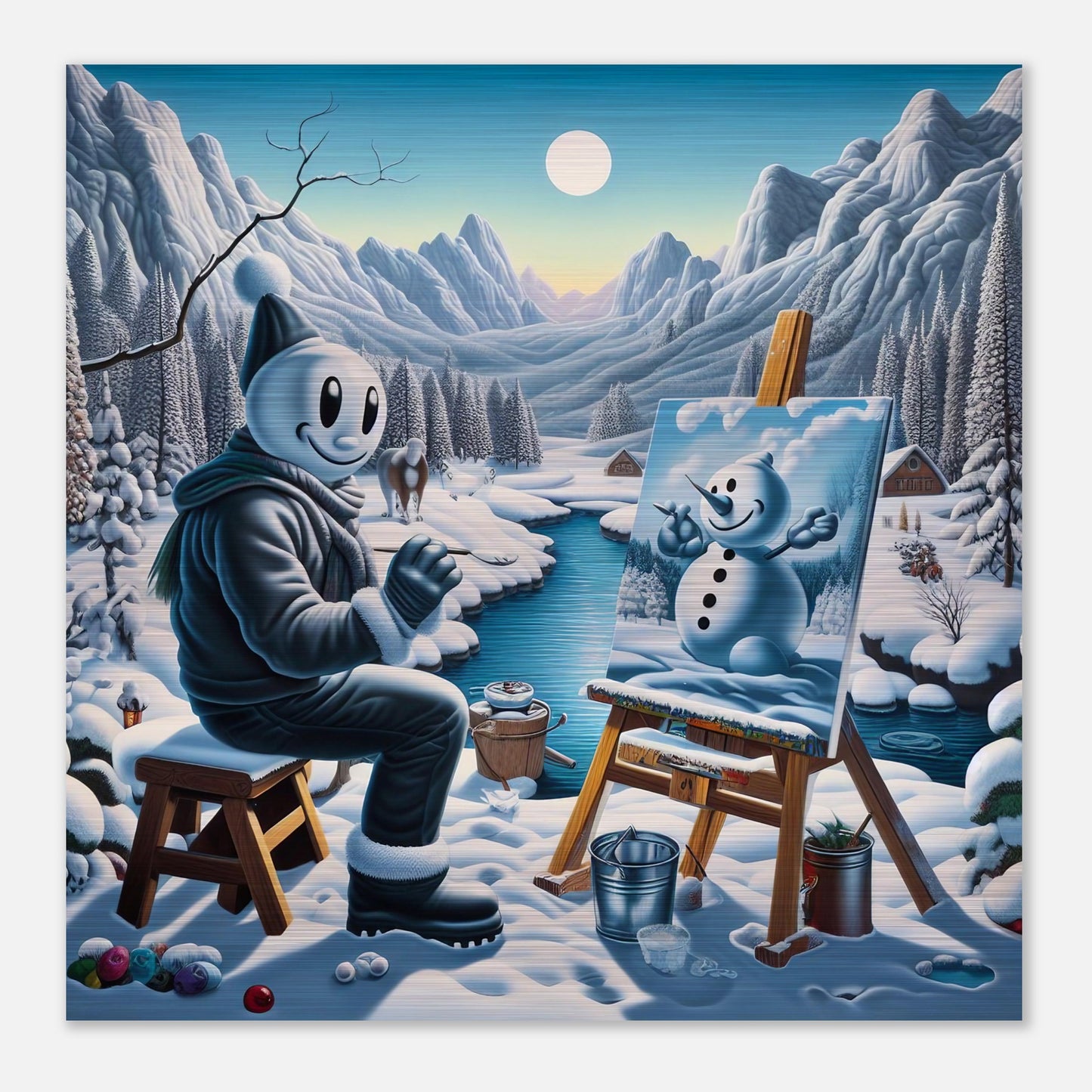 Wall Art - Winter 79 - Snowman by the river