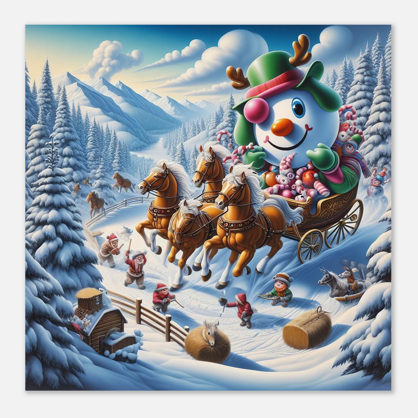 Wall Art - Winter 63 - Snowman in a carriage