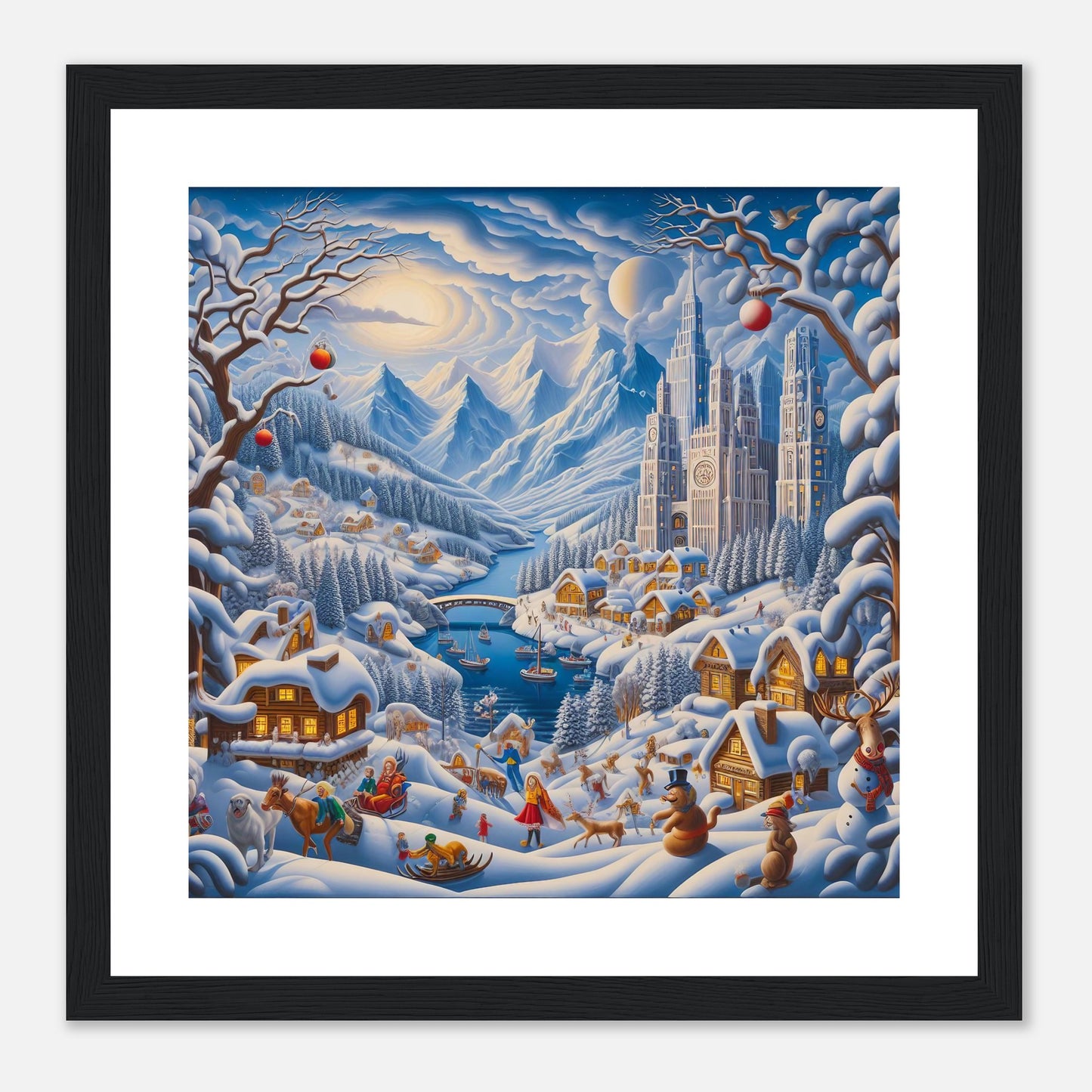 Wall Art - Winter 2 - Mountains, river, building