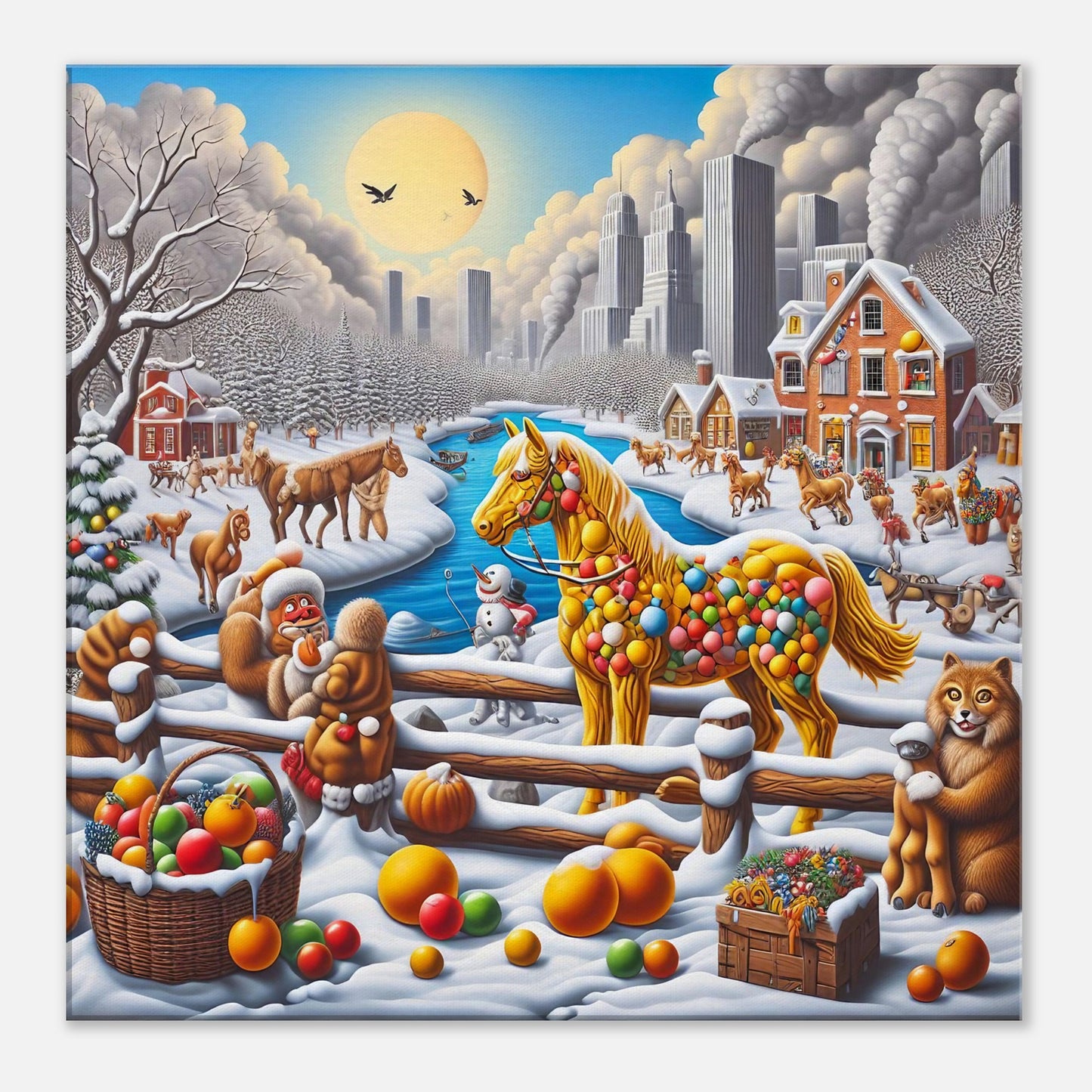 Wall Art - Winter 10 - Horse, Fruits, Houses and River