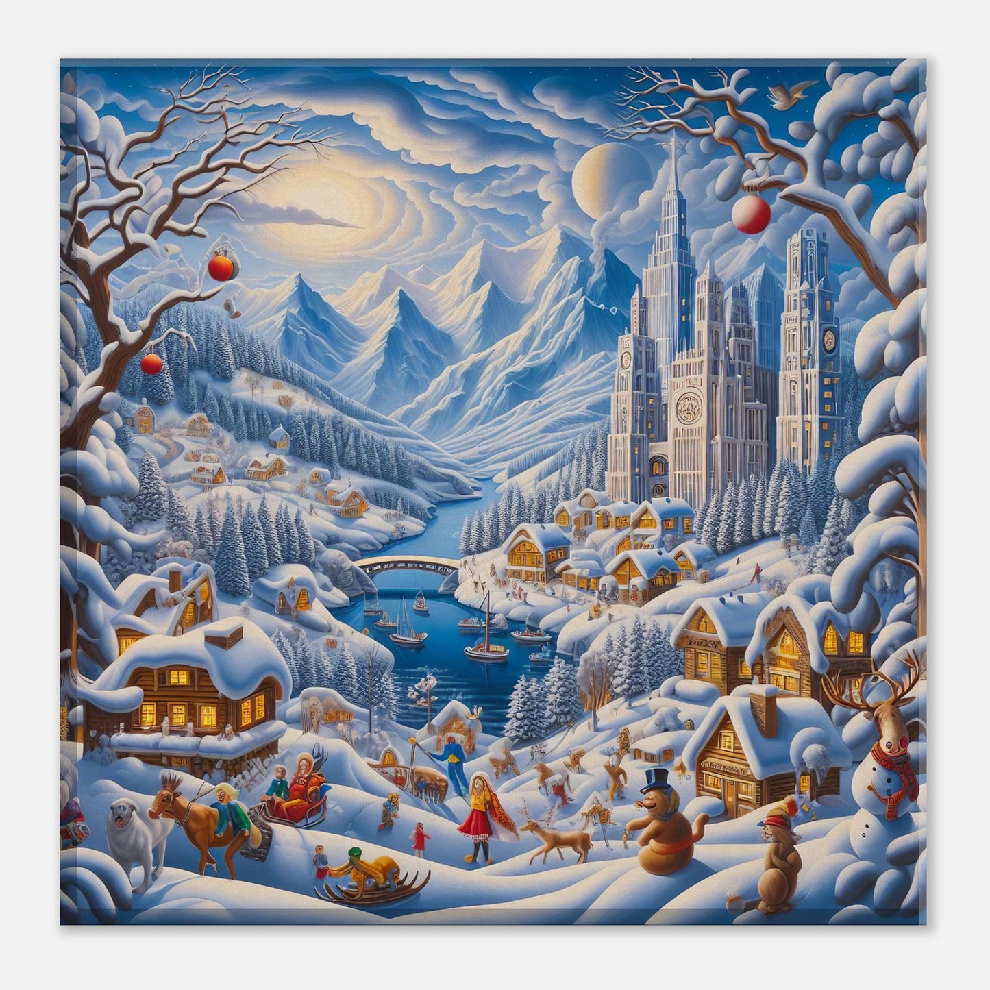 Wall Art - Winter 2 - Mountains, river, building