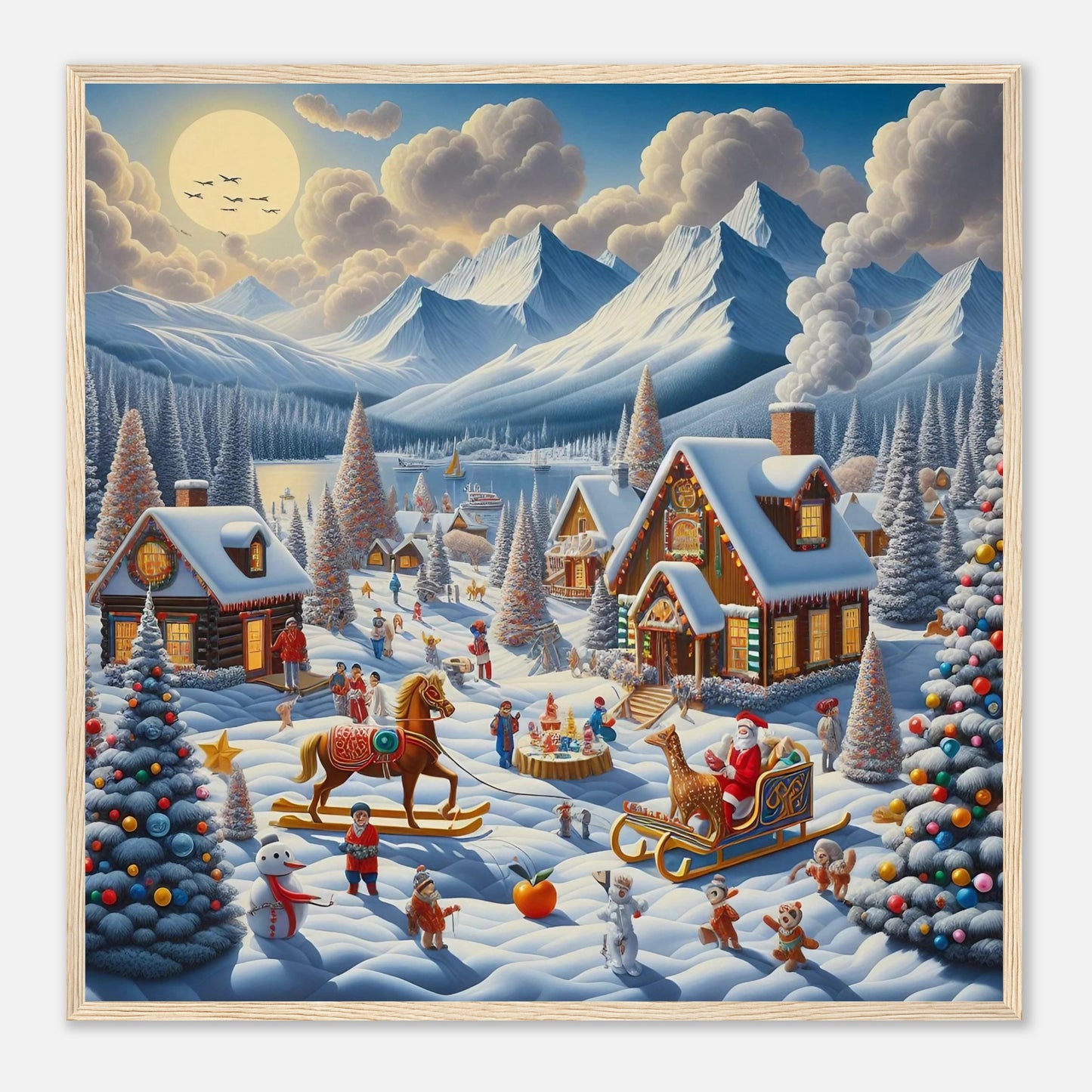 Wall art - Houses with Santa Claus and a Wood Horse