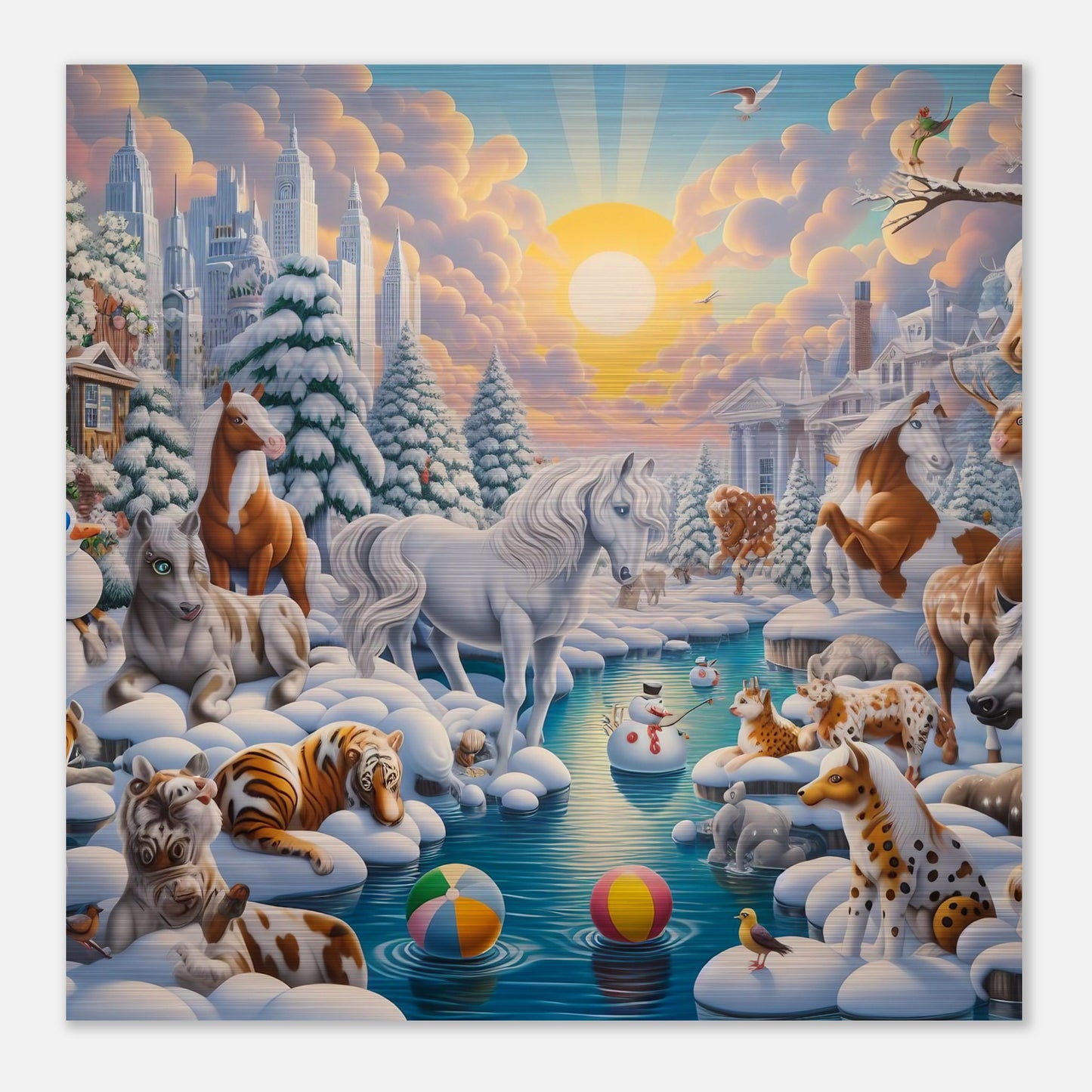 Wall Art - Winter 66 - Horses by the river