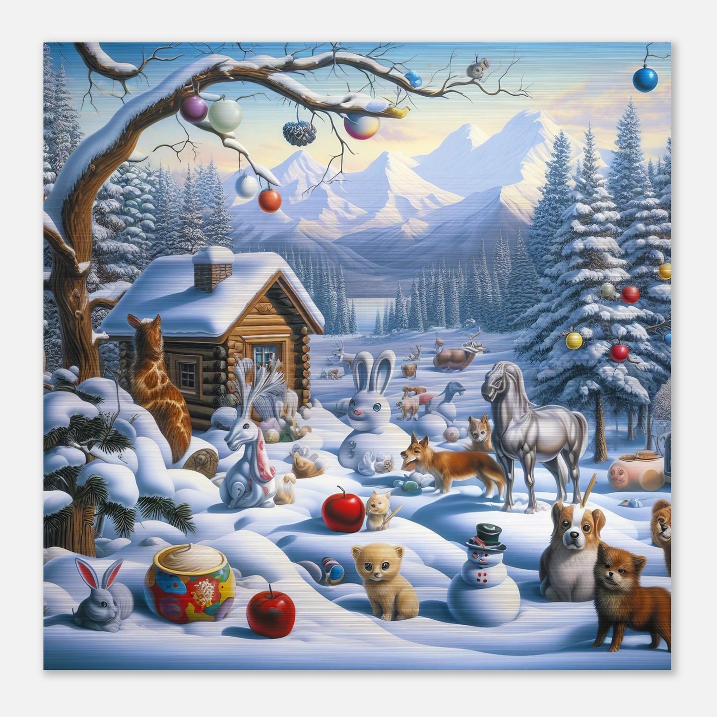 Wall Art - Winter 48 - Rabbit and a fox