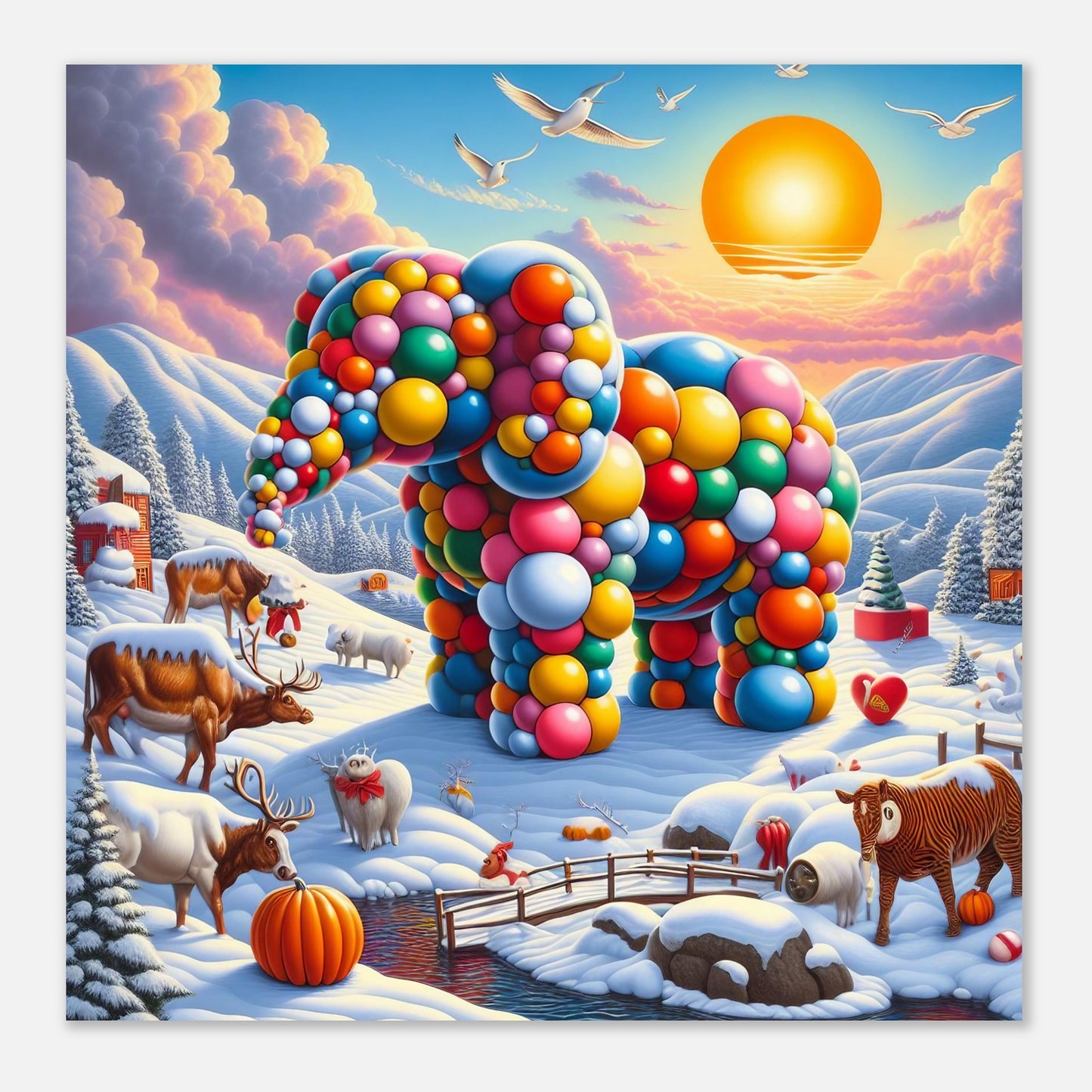 Wall Art - Winter 74 - Elephant and sun