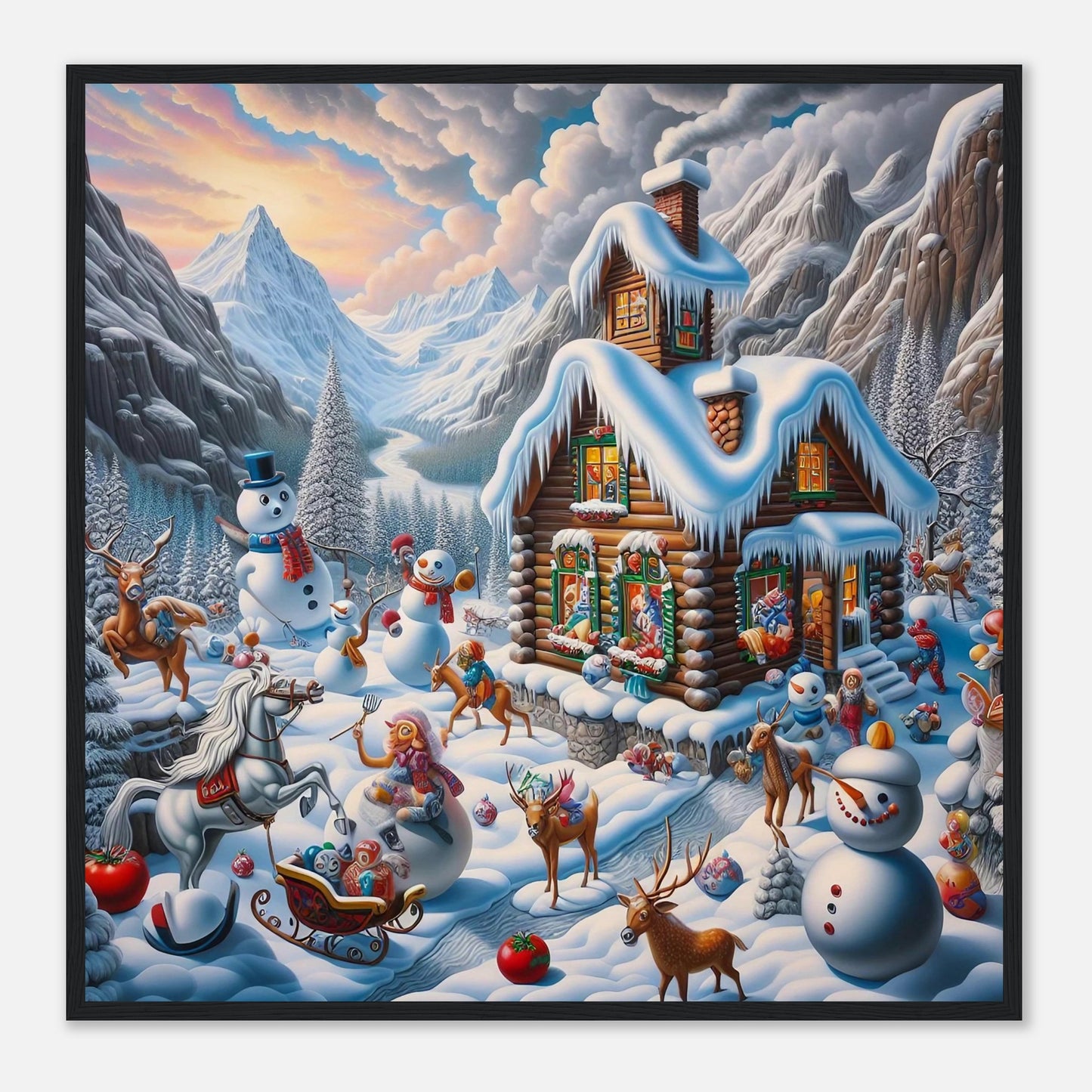 Wall art - House with snowmen