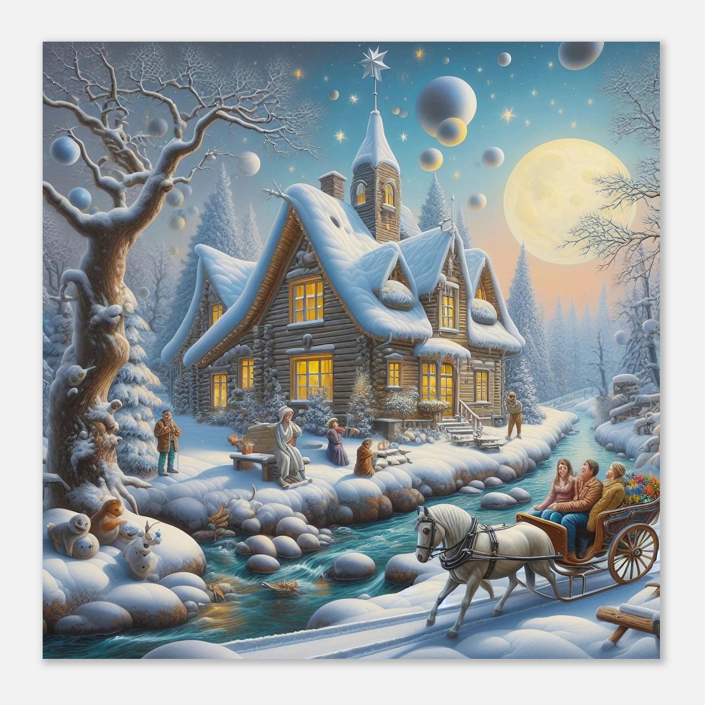 Wall art - House with a horse in winter at night