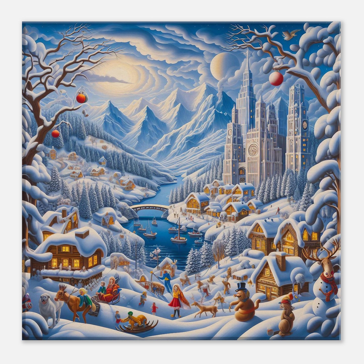 Wall Art - Winter 2 - Mountains, river, building