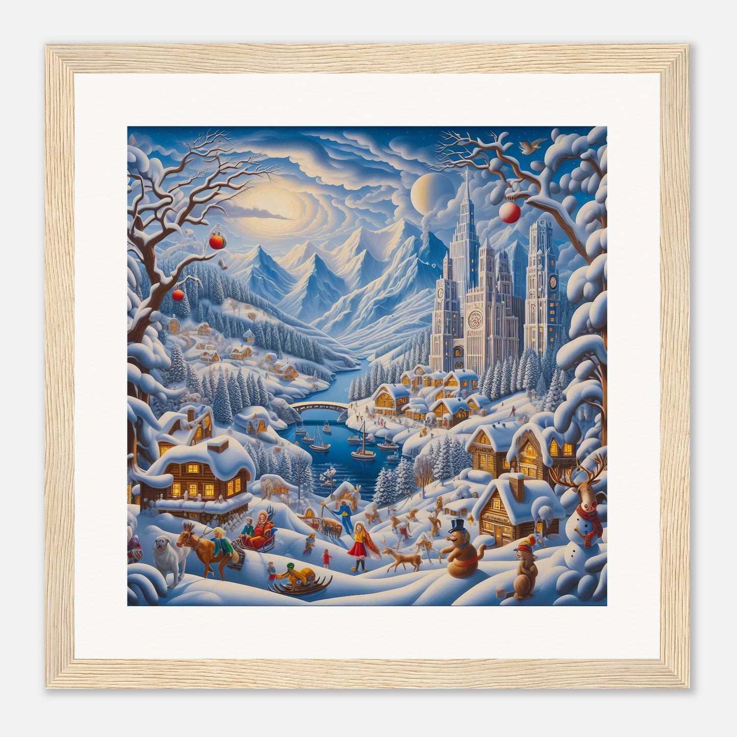 Wall Art - Winter 2 - Mountains, river, building