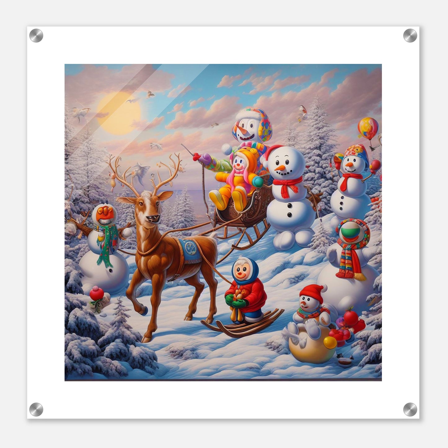 Wall Art - Winter 77 - Snowmen and a reindeer
