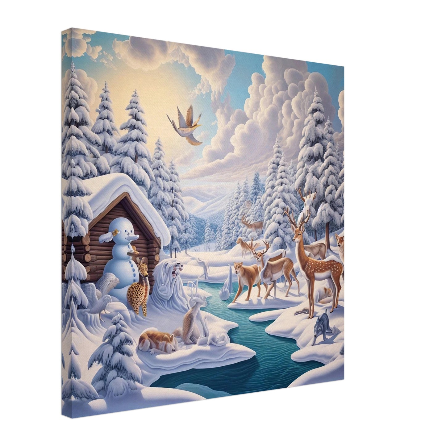 Wall art - Deer, snowman, river