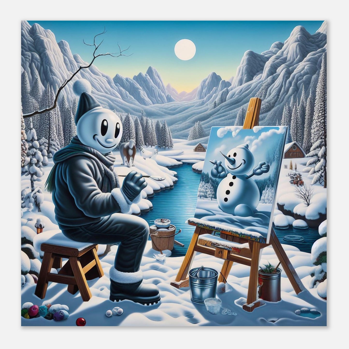 Wall Art - Winter 79 - Snowman by the river