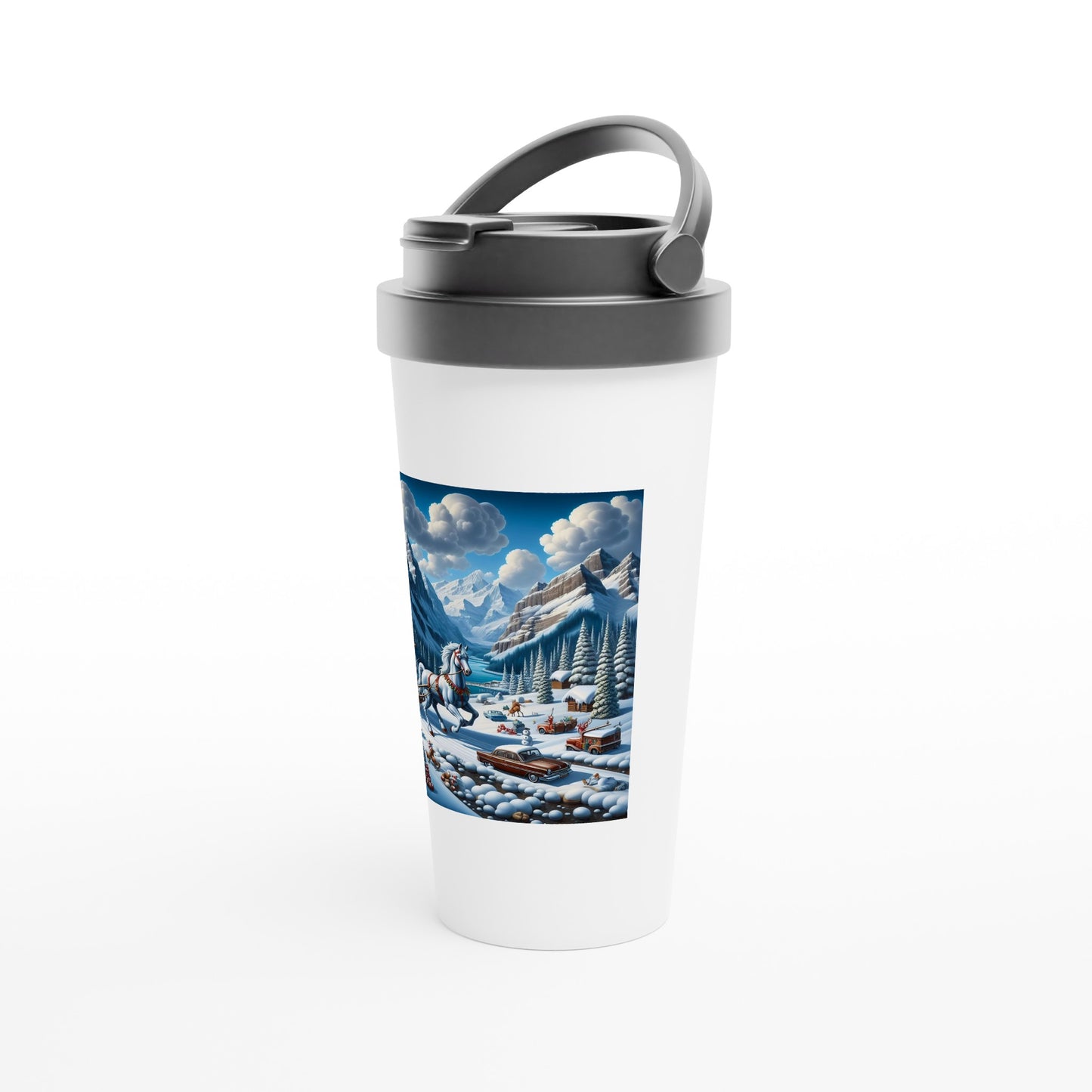 White 15oz Stainless Steel Travel Mug - Winter 107