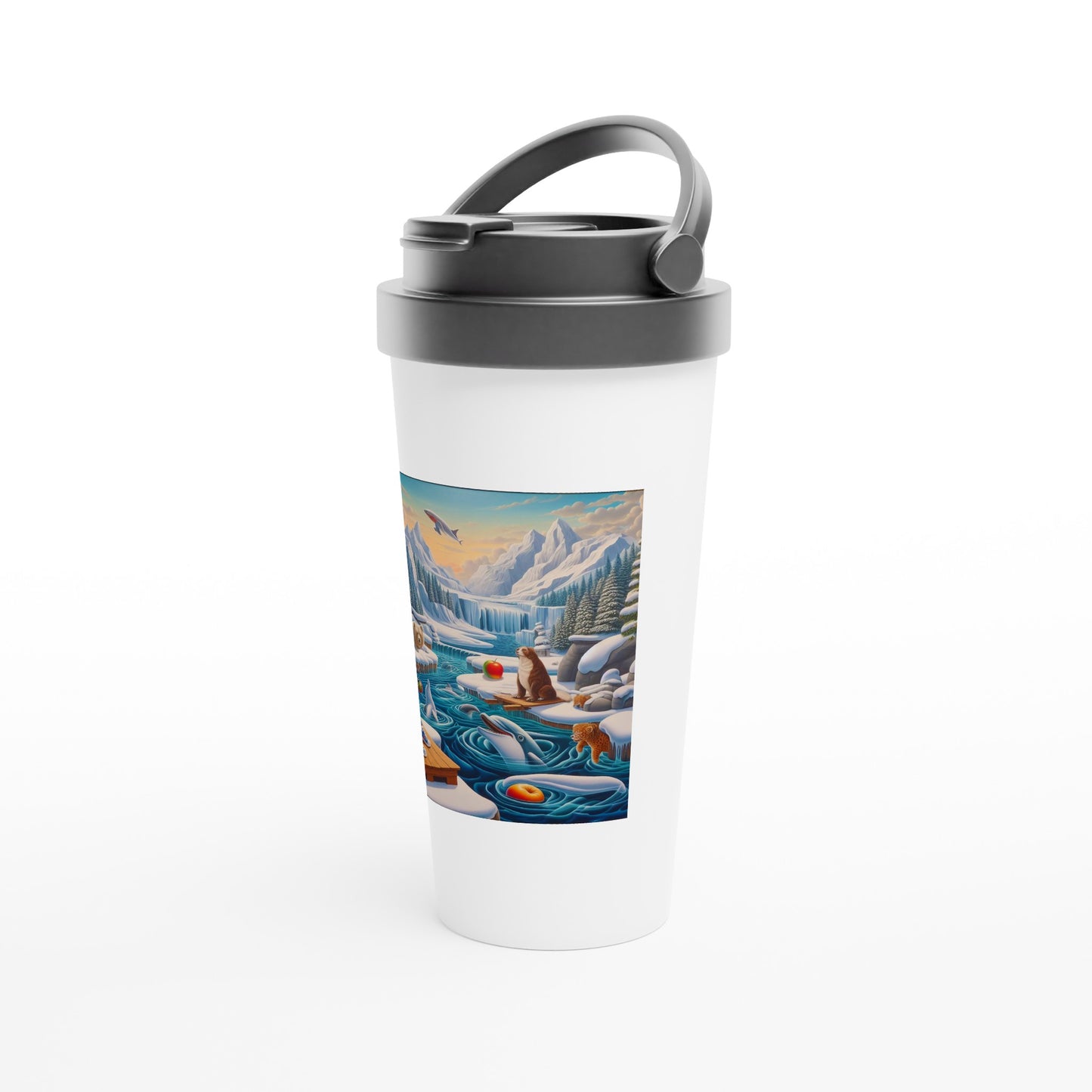 White 15oz Stainless Steel Travel Mug - Winter 64