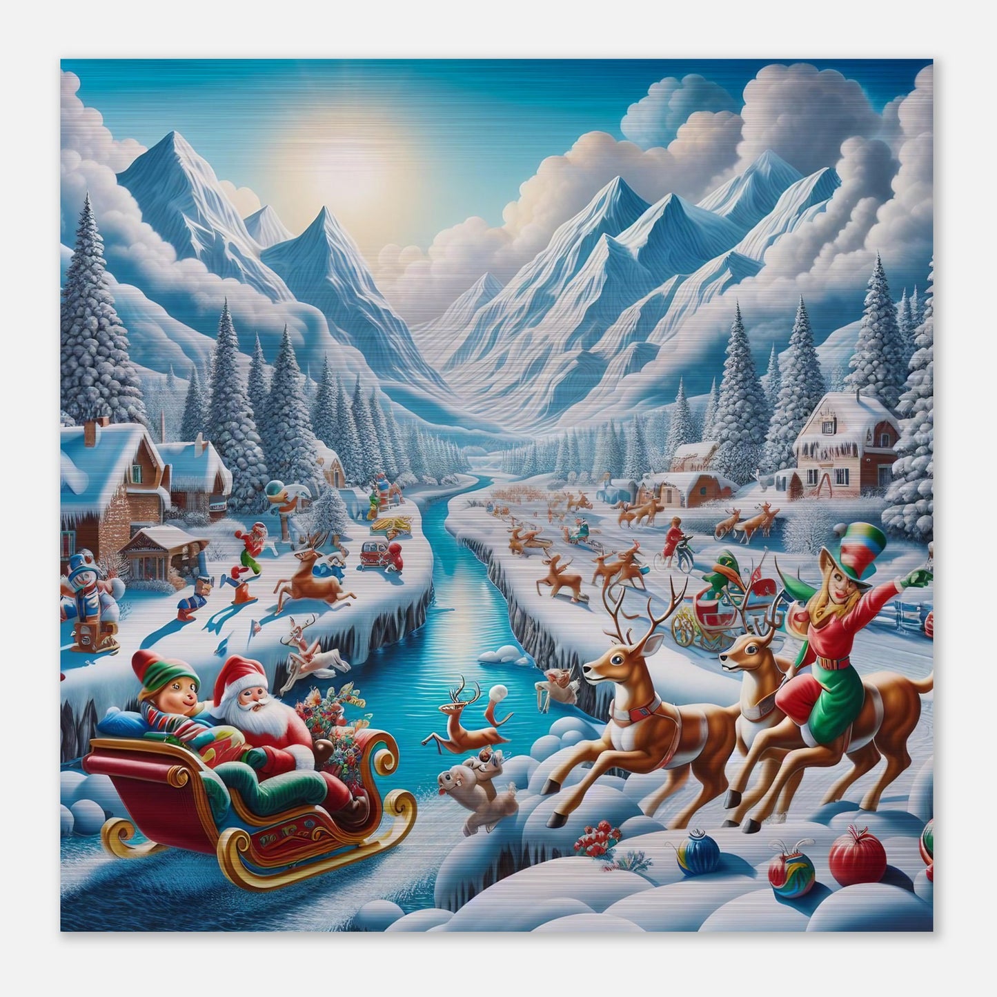 Wall Art - Winter 41 - Santa Claus, reindeer and river