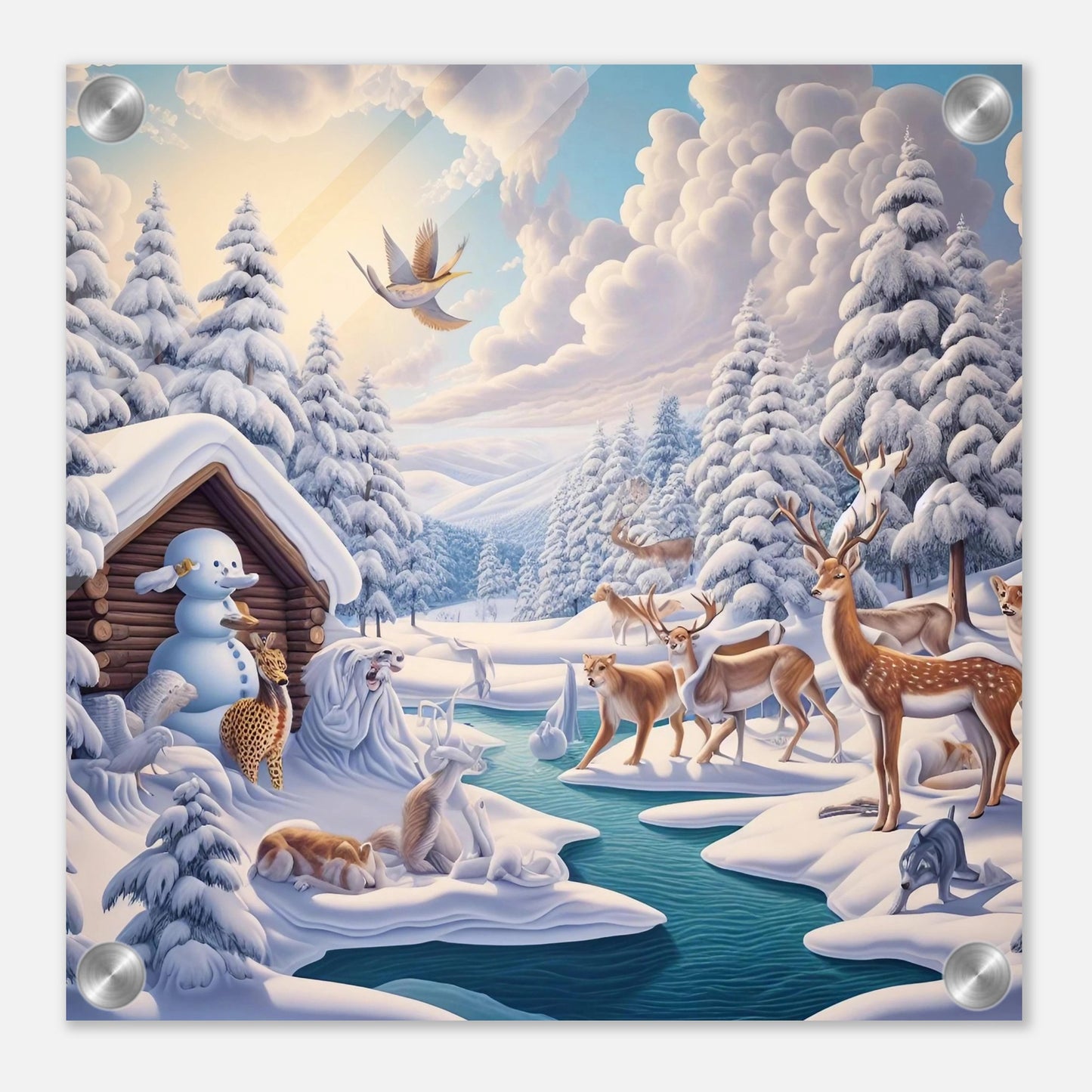 Wall art - Deer, snowman, river