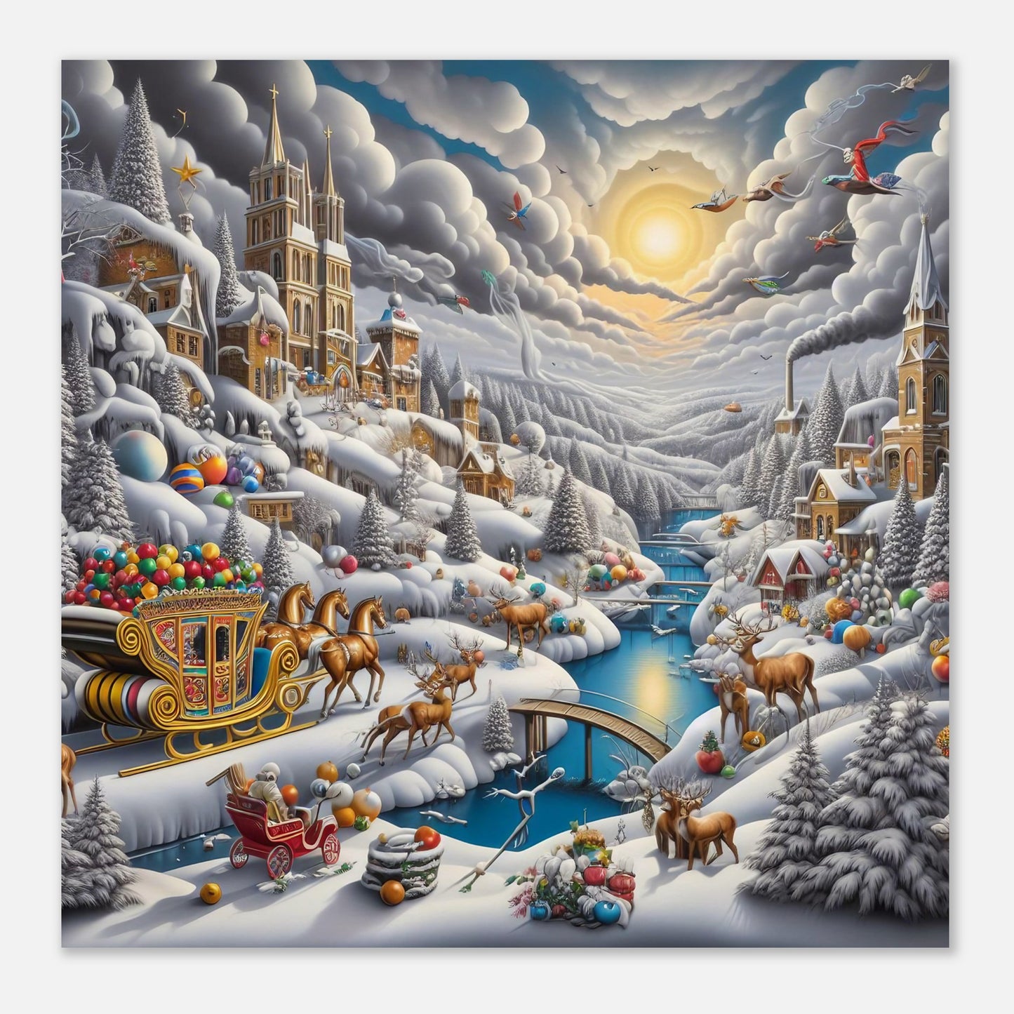 Wall Art - Winter 14 - Horses with snow sleigh