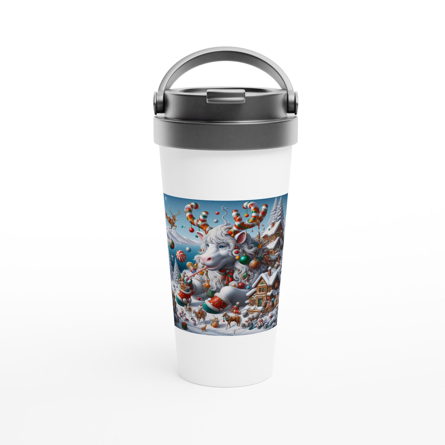 White 15oz Stainless Steel Travel Mug - Winter 105