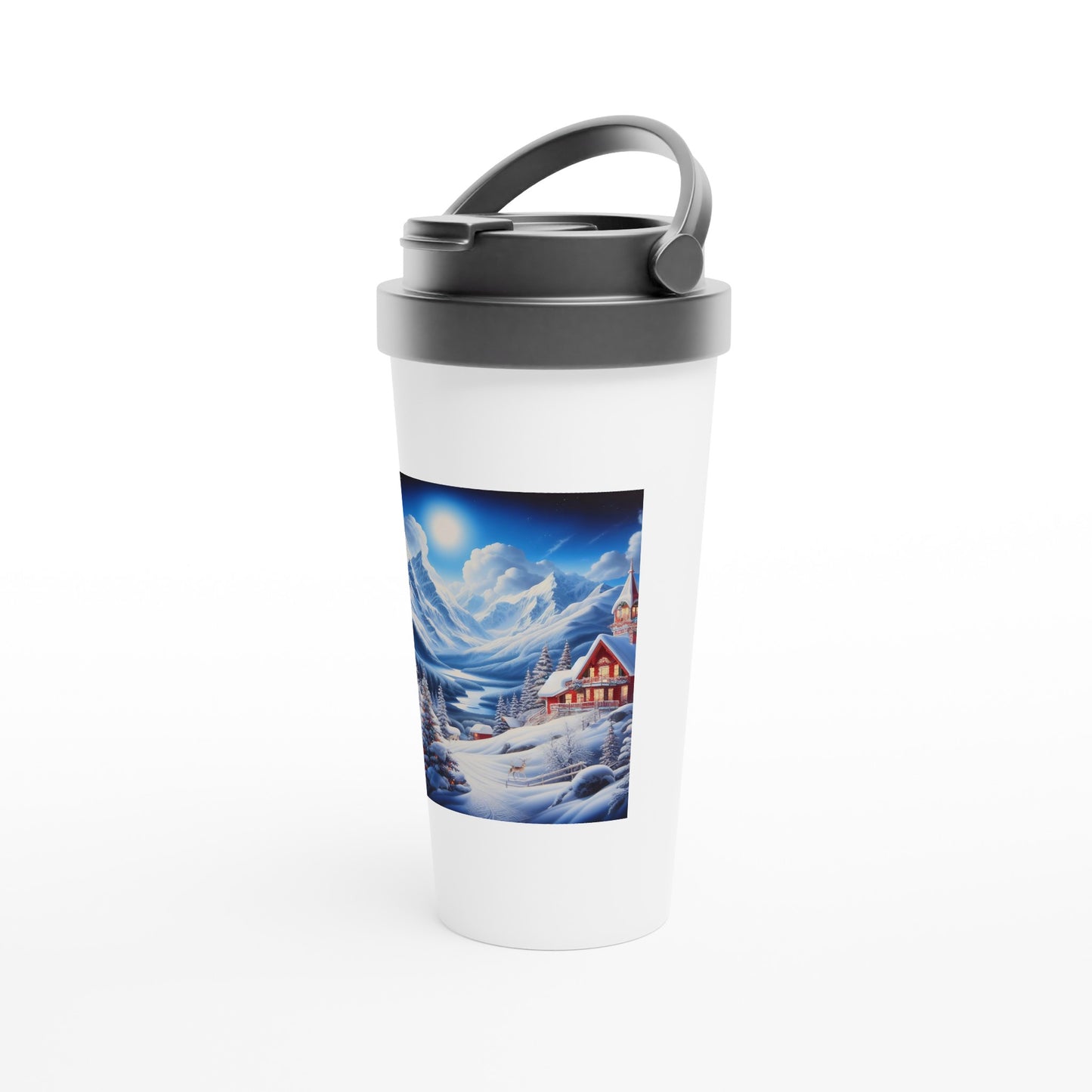 White 15oz Stainless Steel Travel Mug - Winter 106