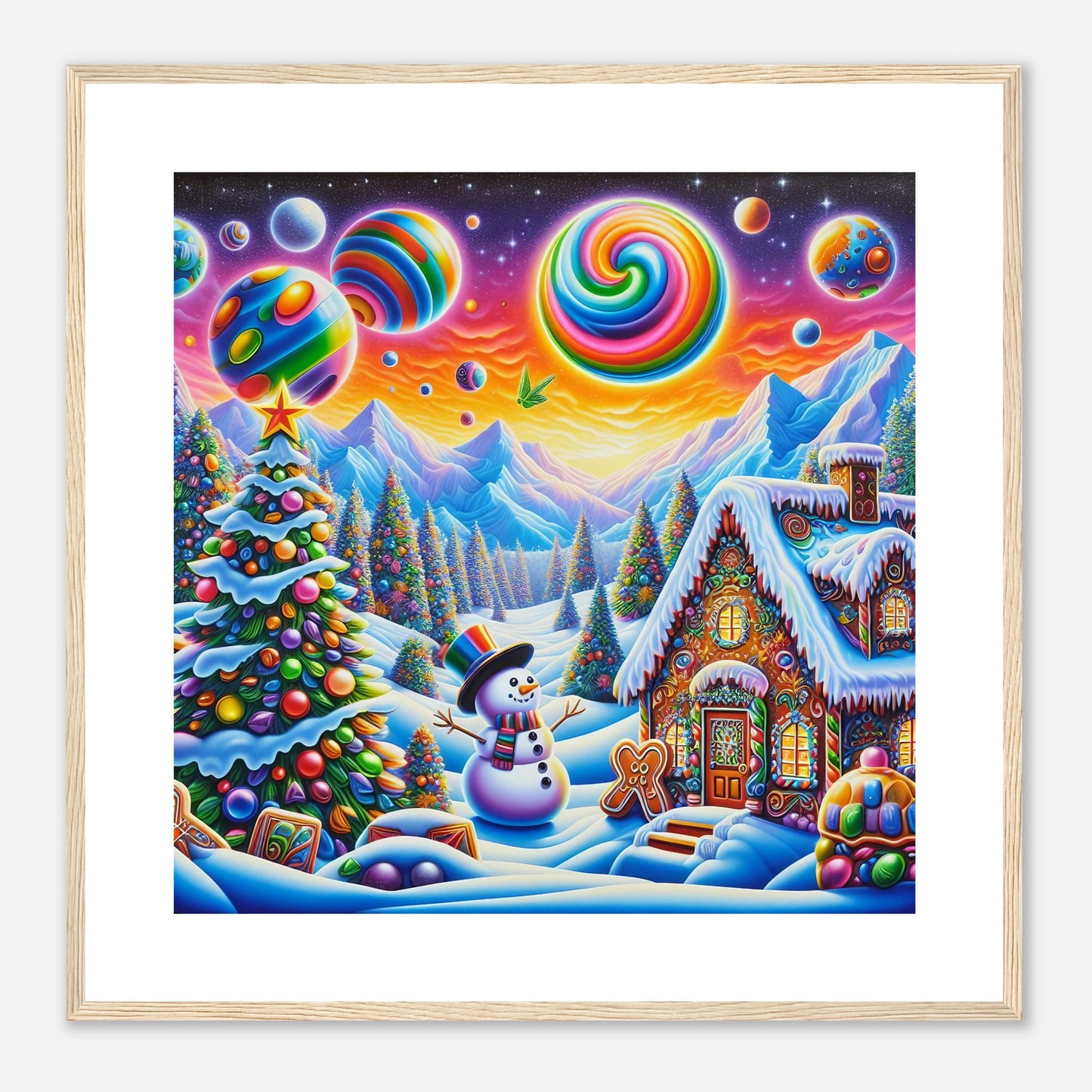 Wall Art - Winter 29 - Snowman and neon planets