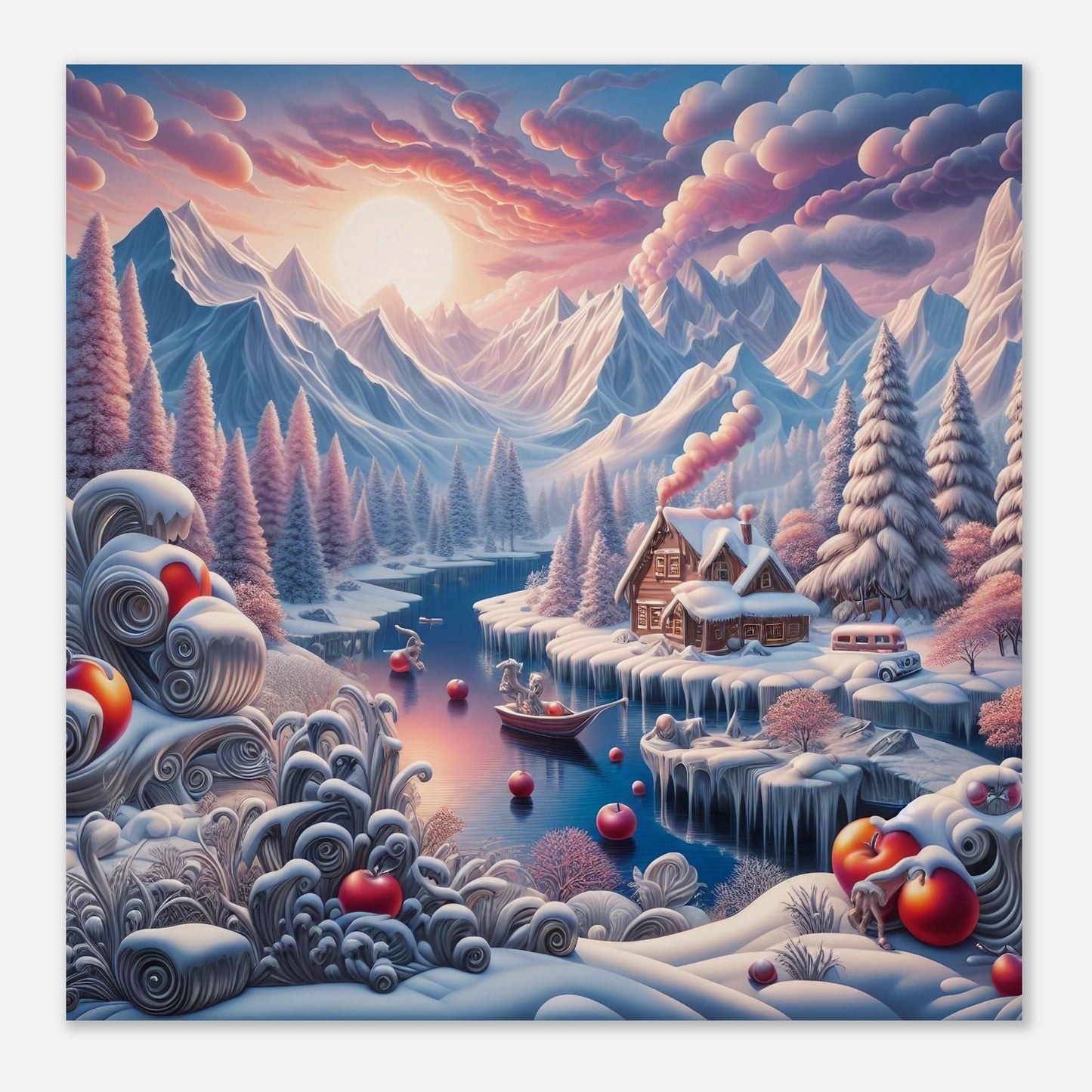 Wall Art - Winter 62 - Small boat on a river