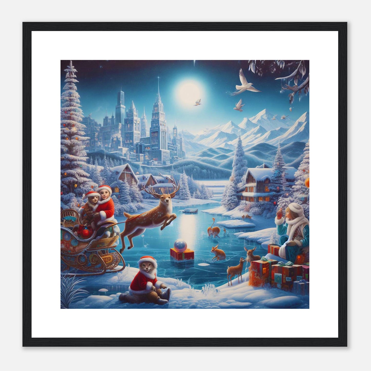 Wall Art - Winter 68 - Jumping reindeer by the river