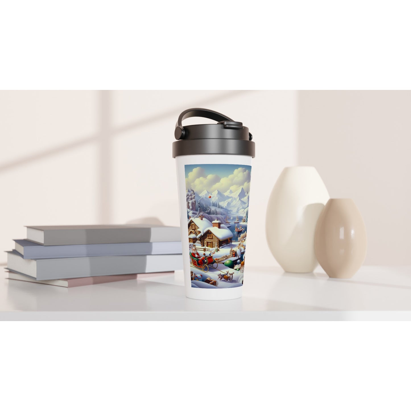 White 15oz Stainless Steel Travel Mug - Winter 177