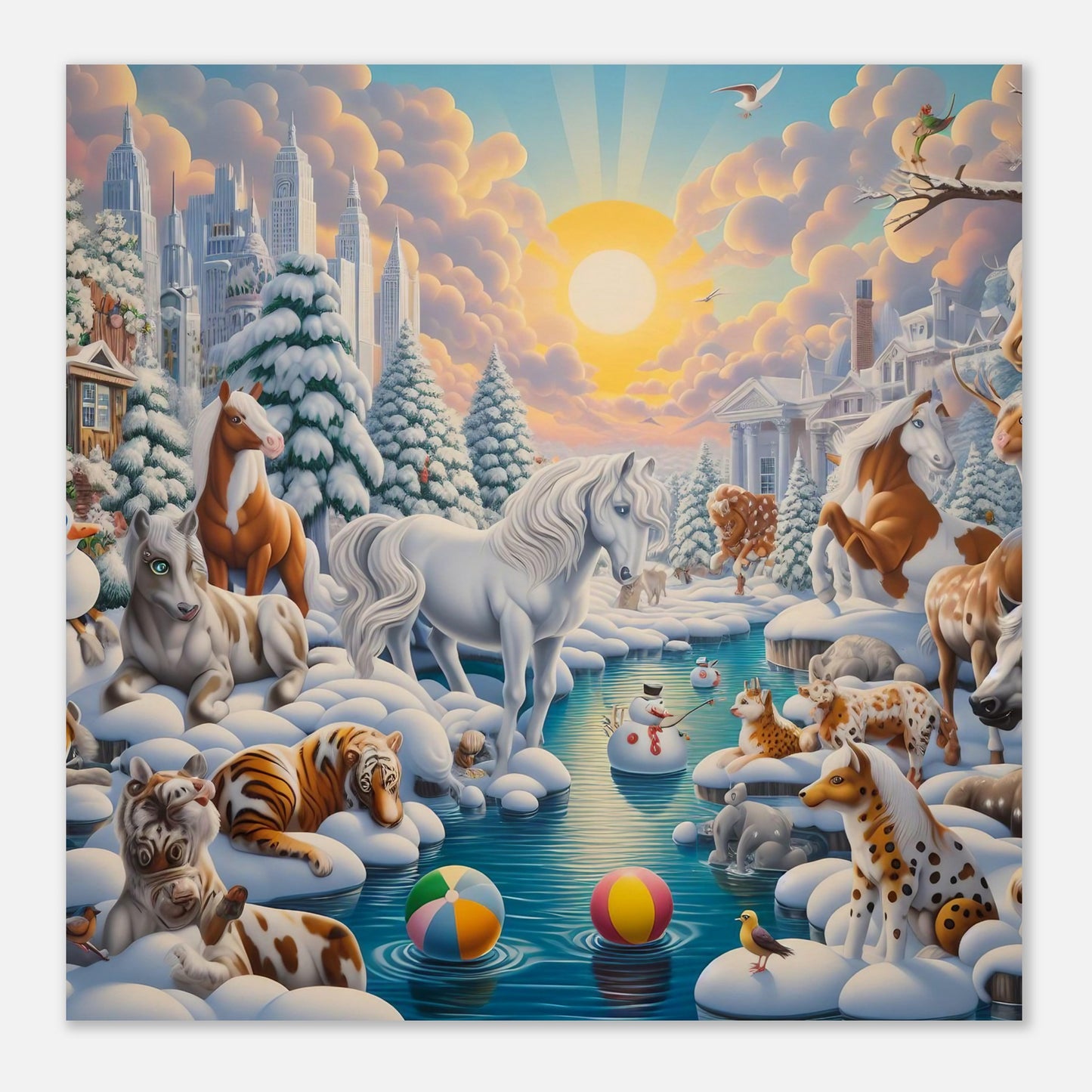 Wall Art - Winter 66 - Horses by the river