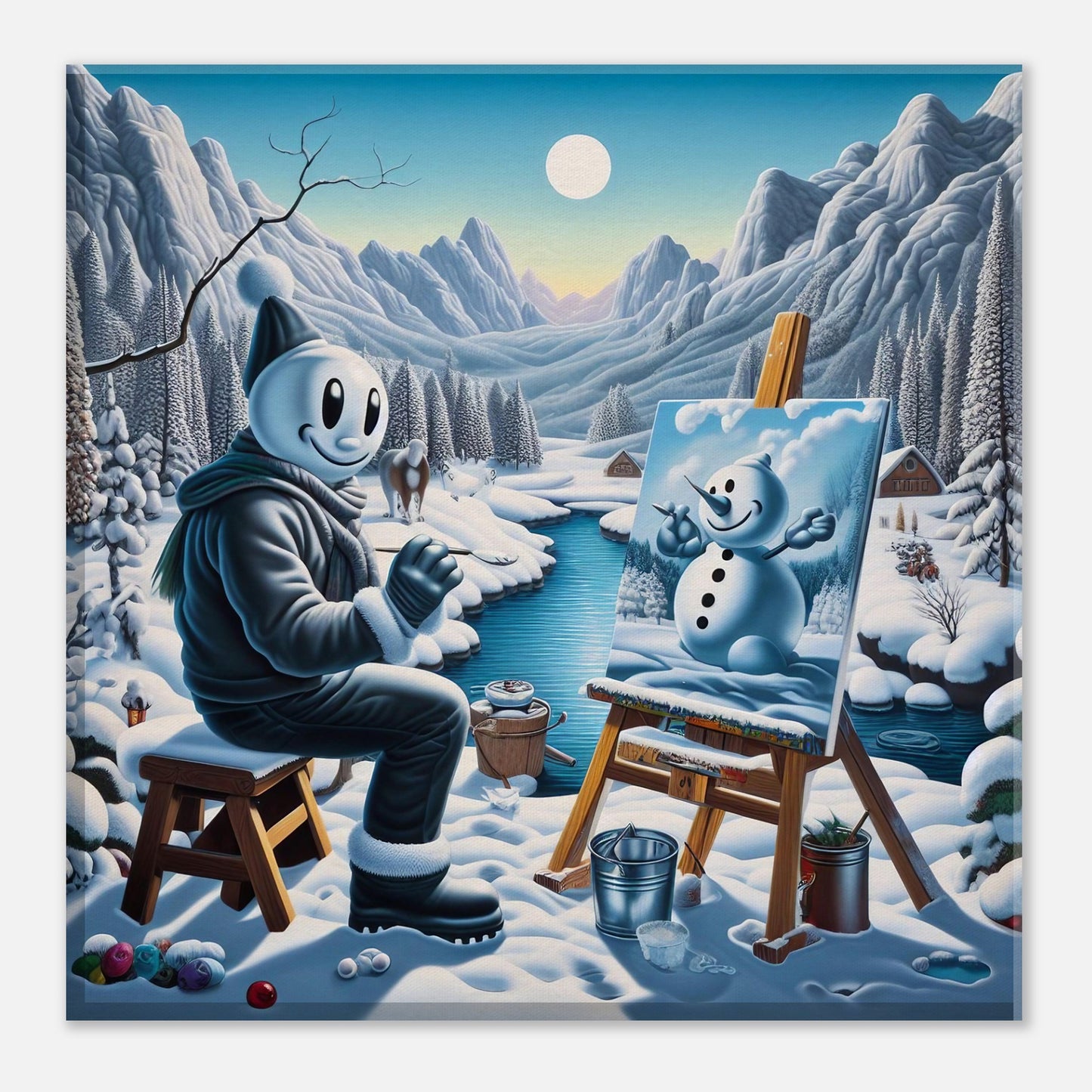 Wall Art - Winter 79 - Snowman by the river