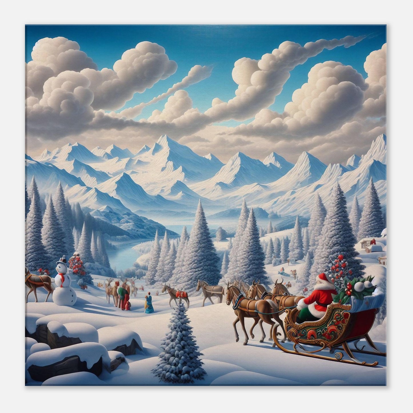 Wall Art - Winter 38 - Horses, Santa Claus and snowman