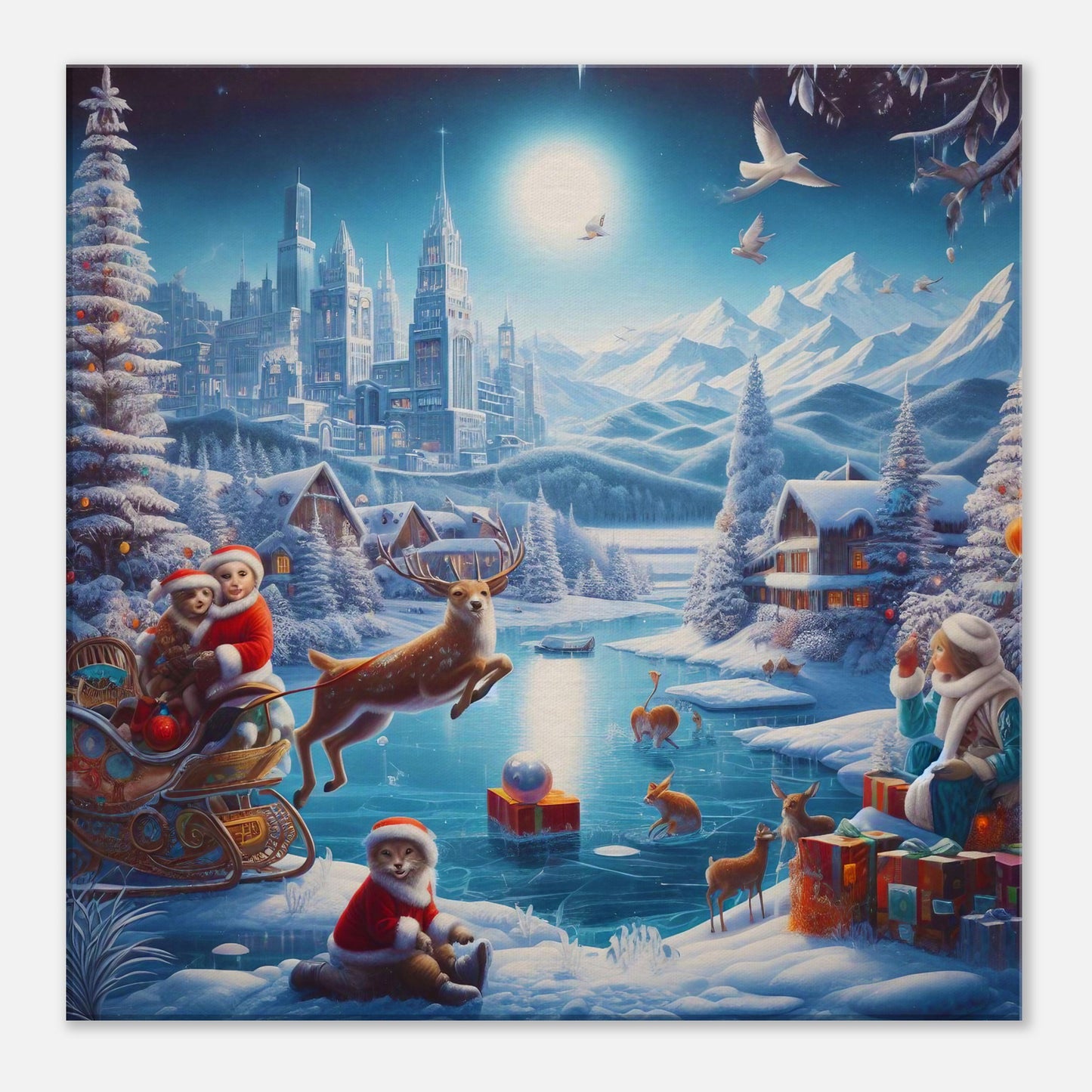 Wall Art - Winter 68 - Jumping reindeer by the river