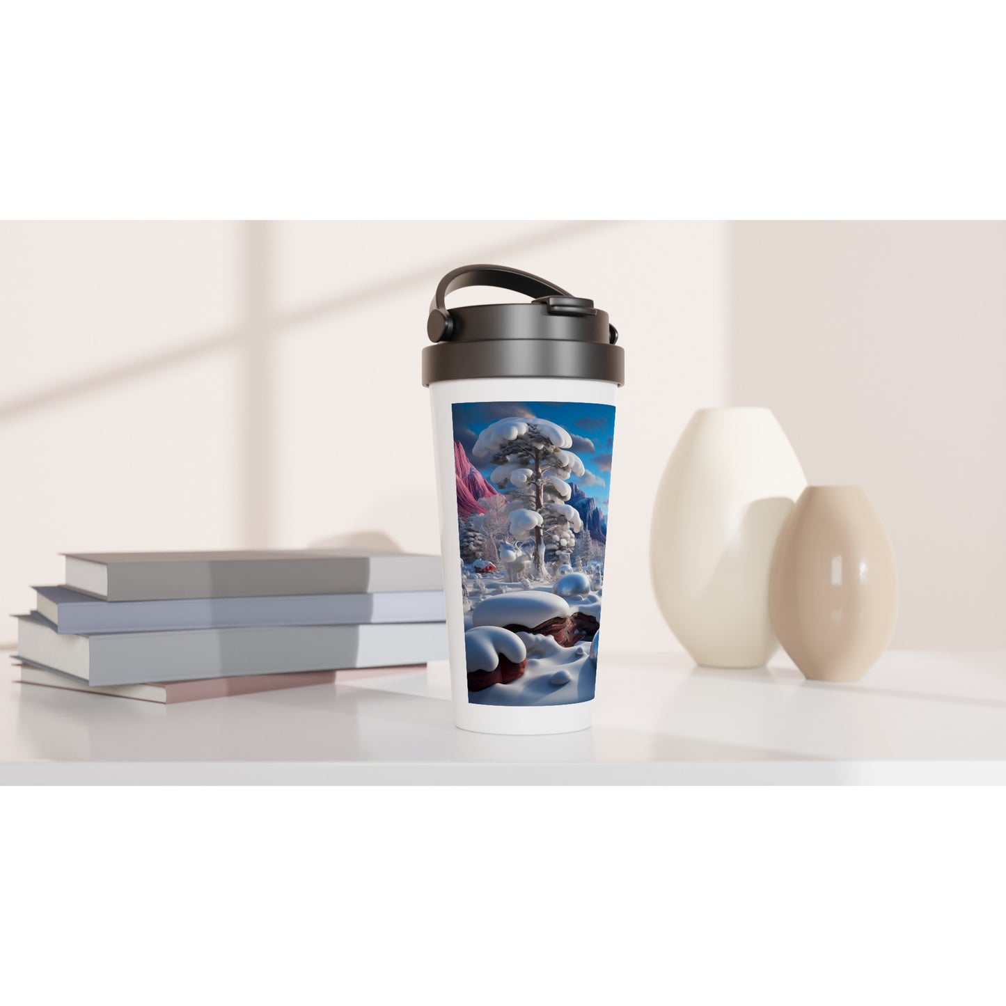 White 15oz Stainless Steel Travel Mug - Winter 156