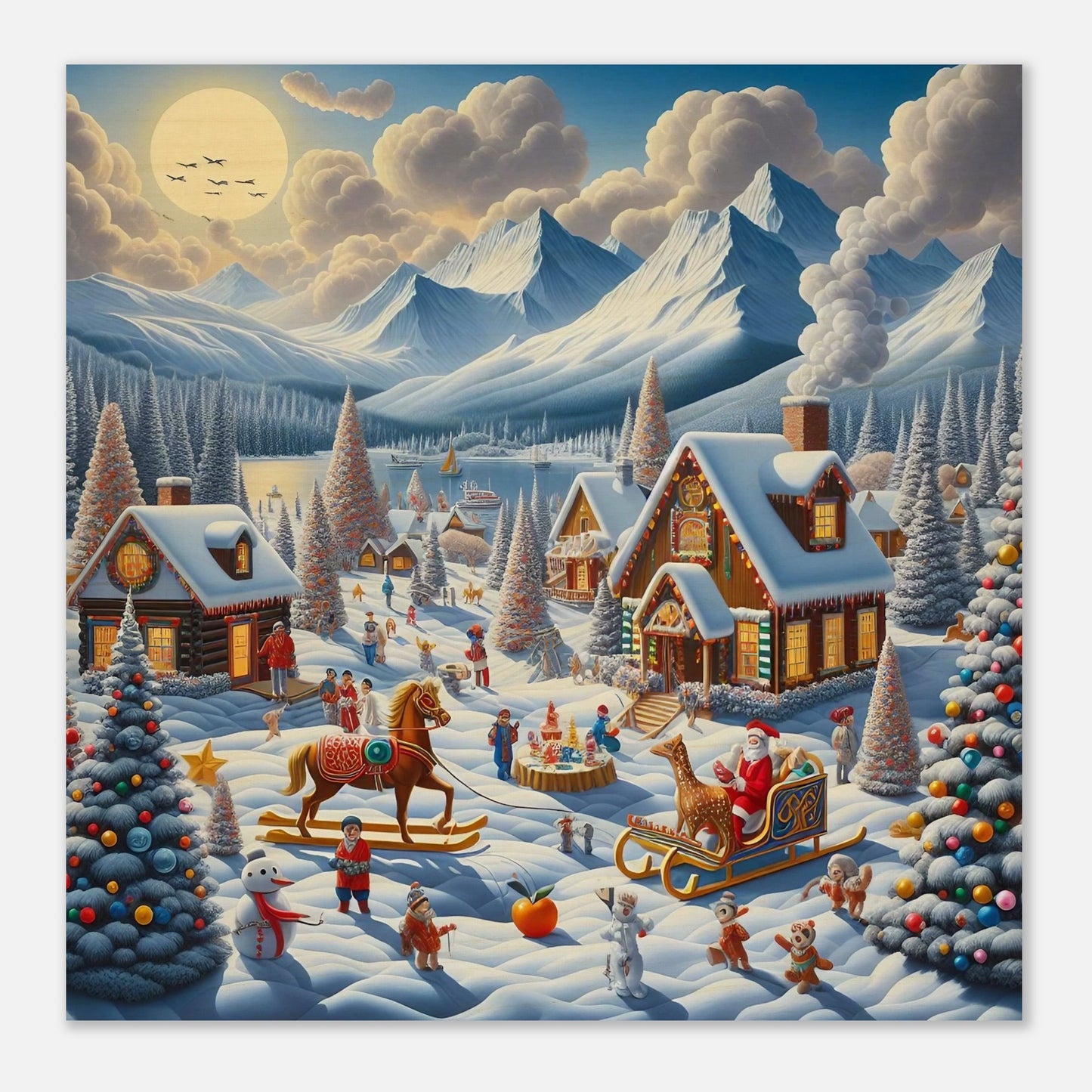 Wall art - Houses with Santa Claus and a Wood Horse