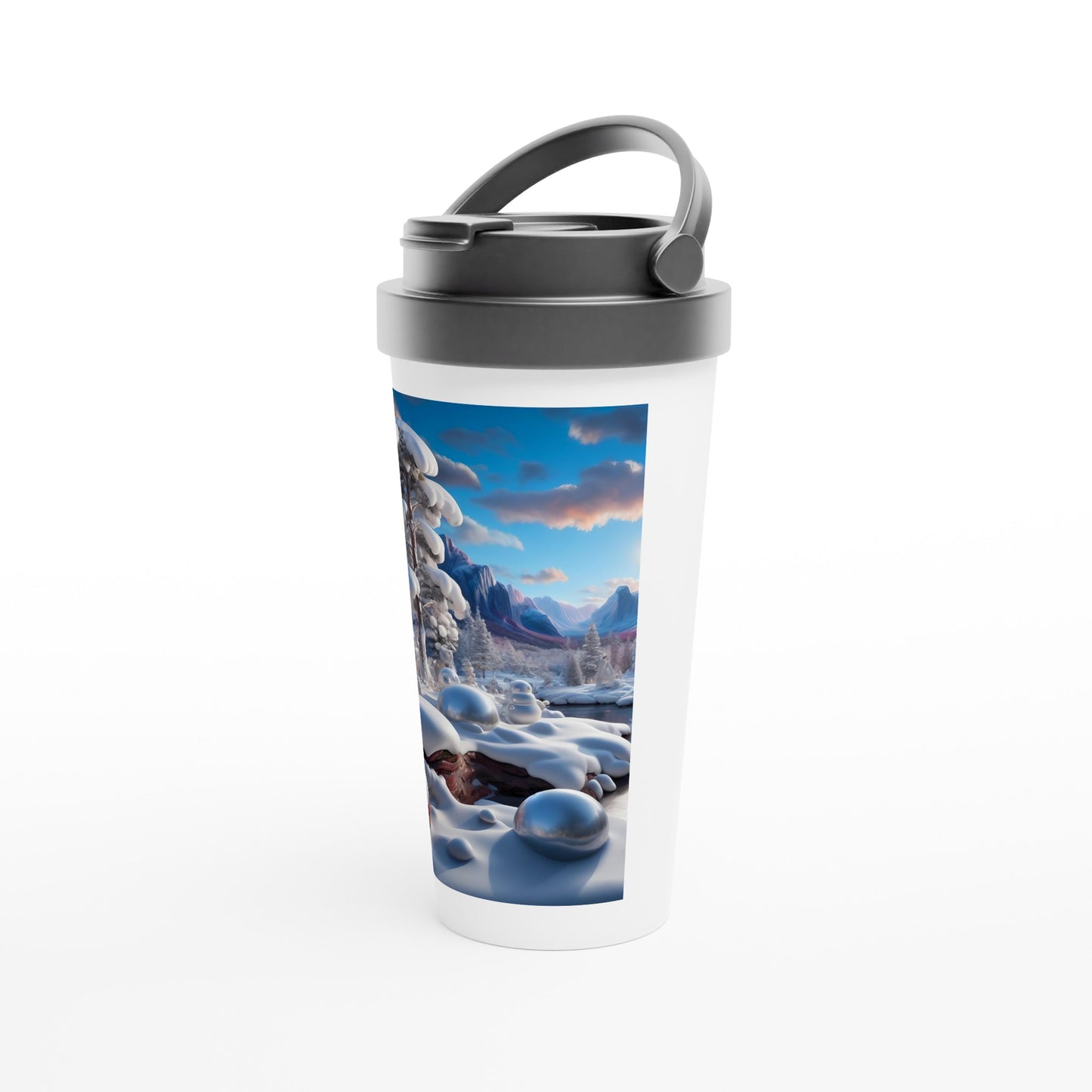 White 15oz Stainless Steel Travel Mug - Winter 156