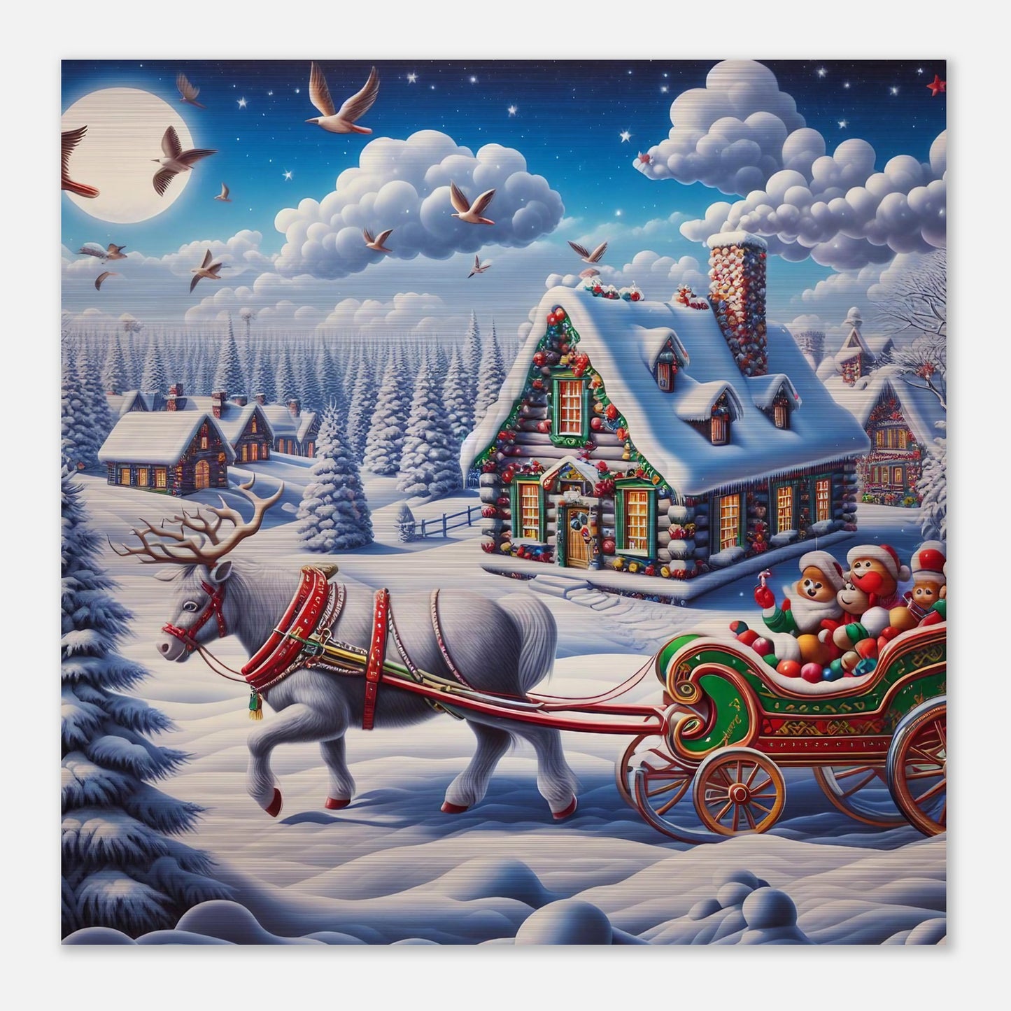 Wall Art - Winter 20 - White reindeer and a snow carriage