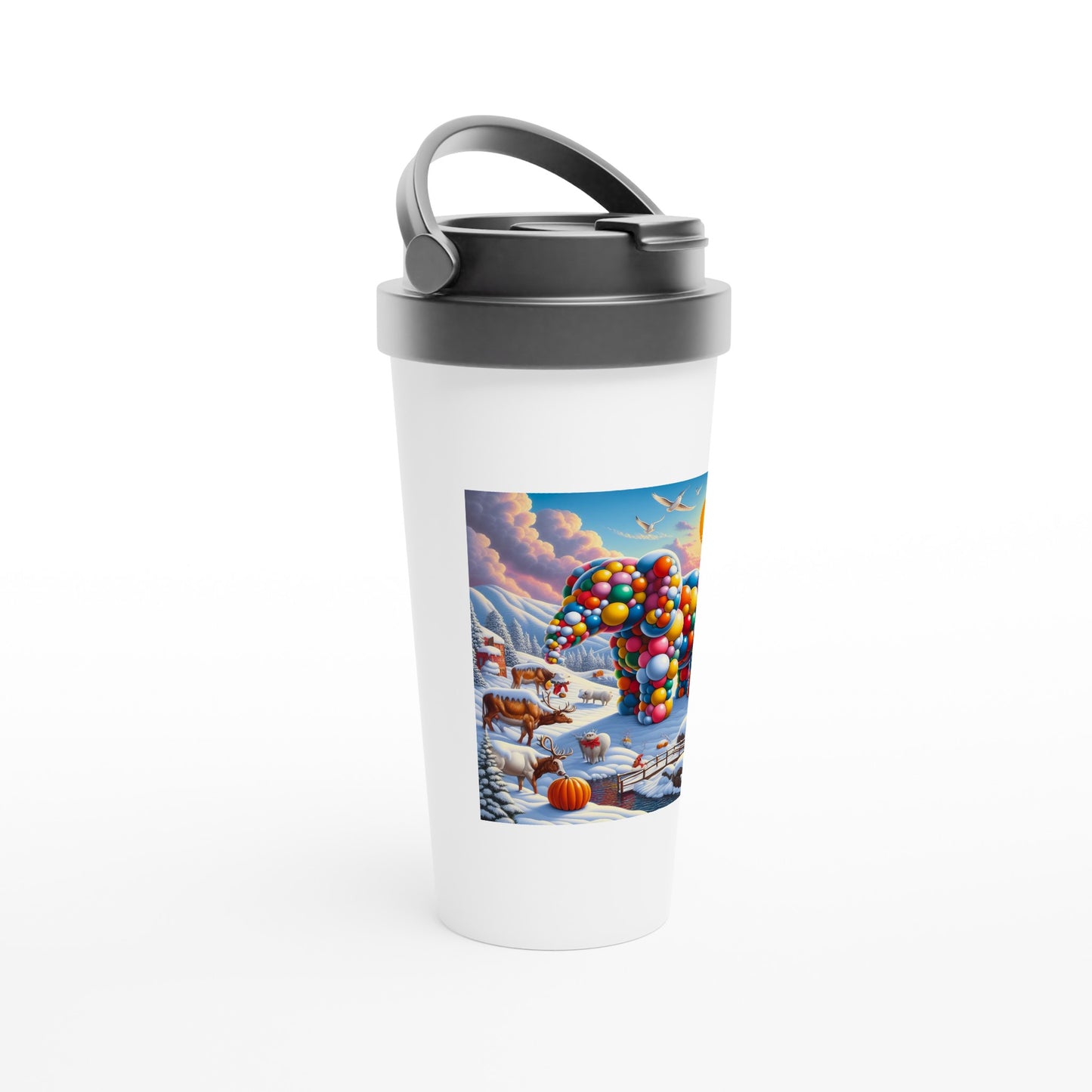 White 15oz Stainless Steel Travel Mug - Winter 74