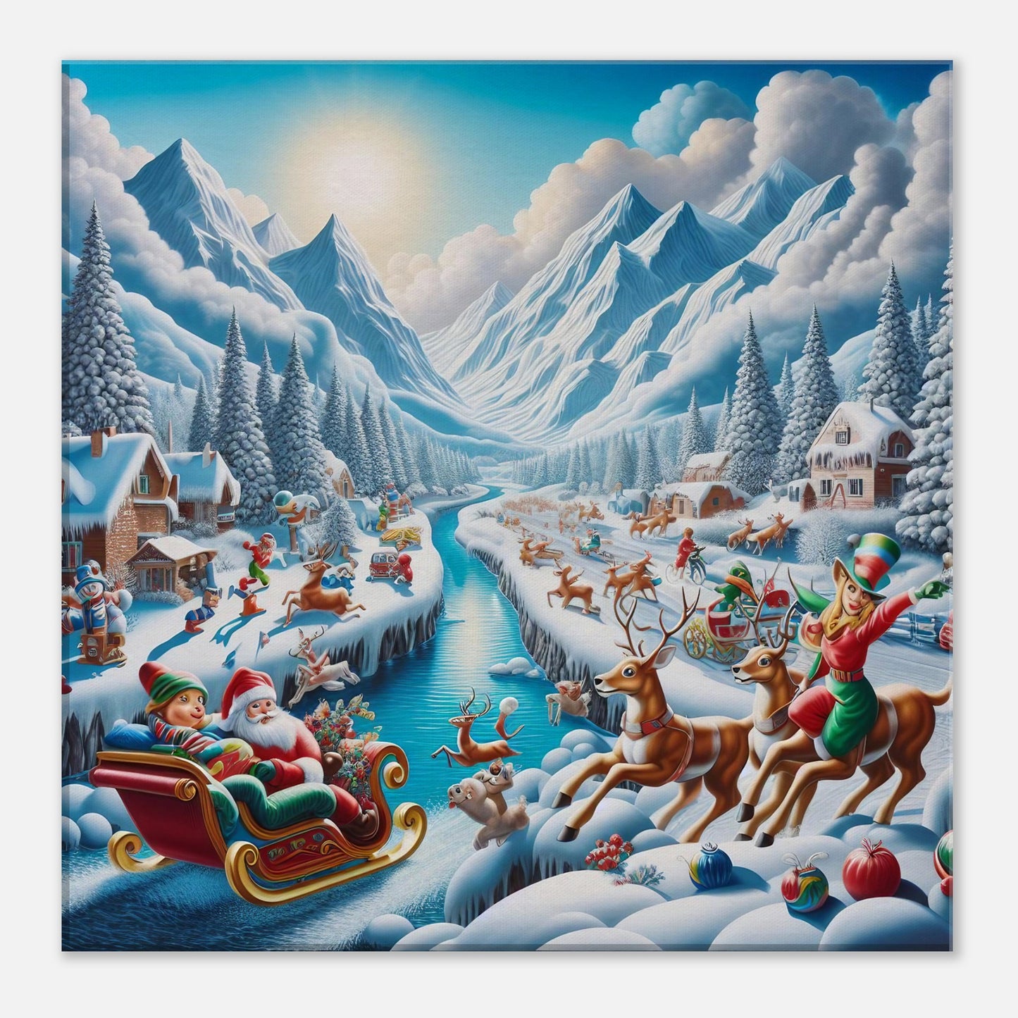 Wall Art - Winter 41 - Santa Claus, reindeer and river