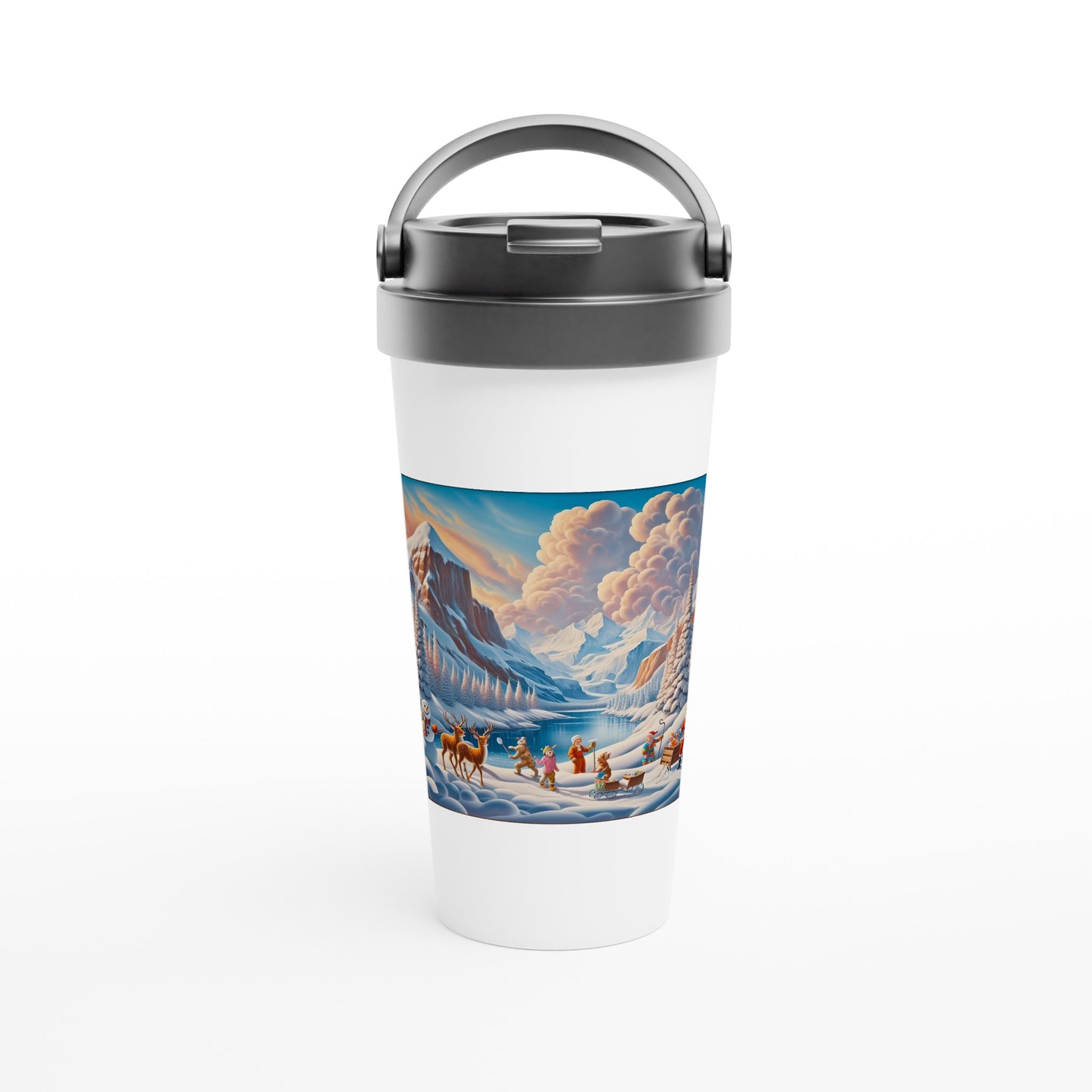 White 15oz Stainless Steel Travel Mug - Winter 90