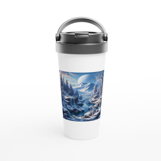 White 15oz Stainless Steel Travel Mug - Winter 174