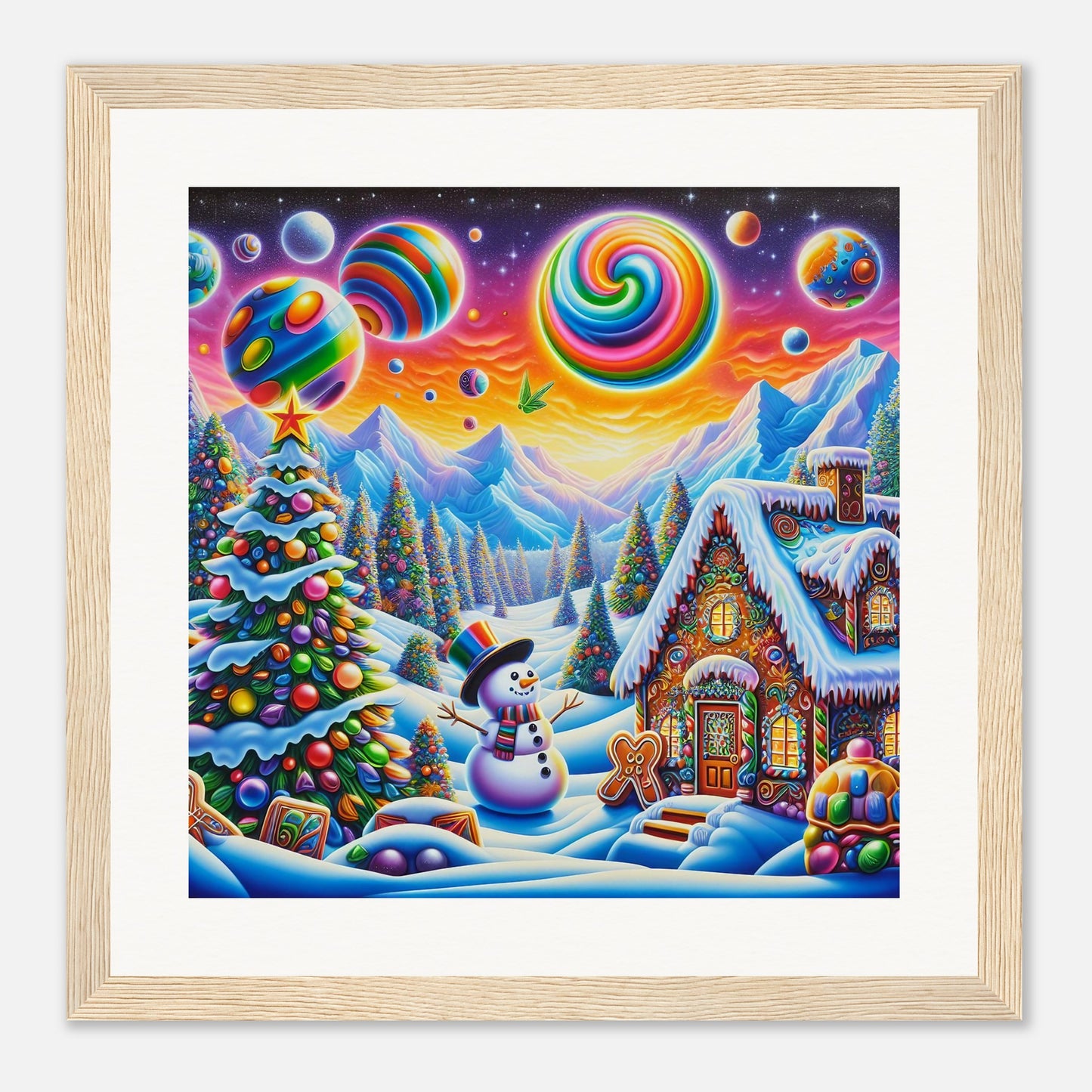 Wall Art - Winter 29 - Snowman and neon planets