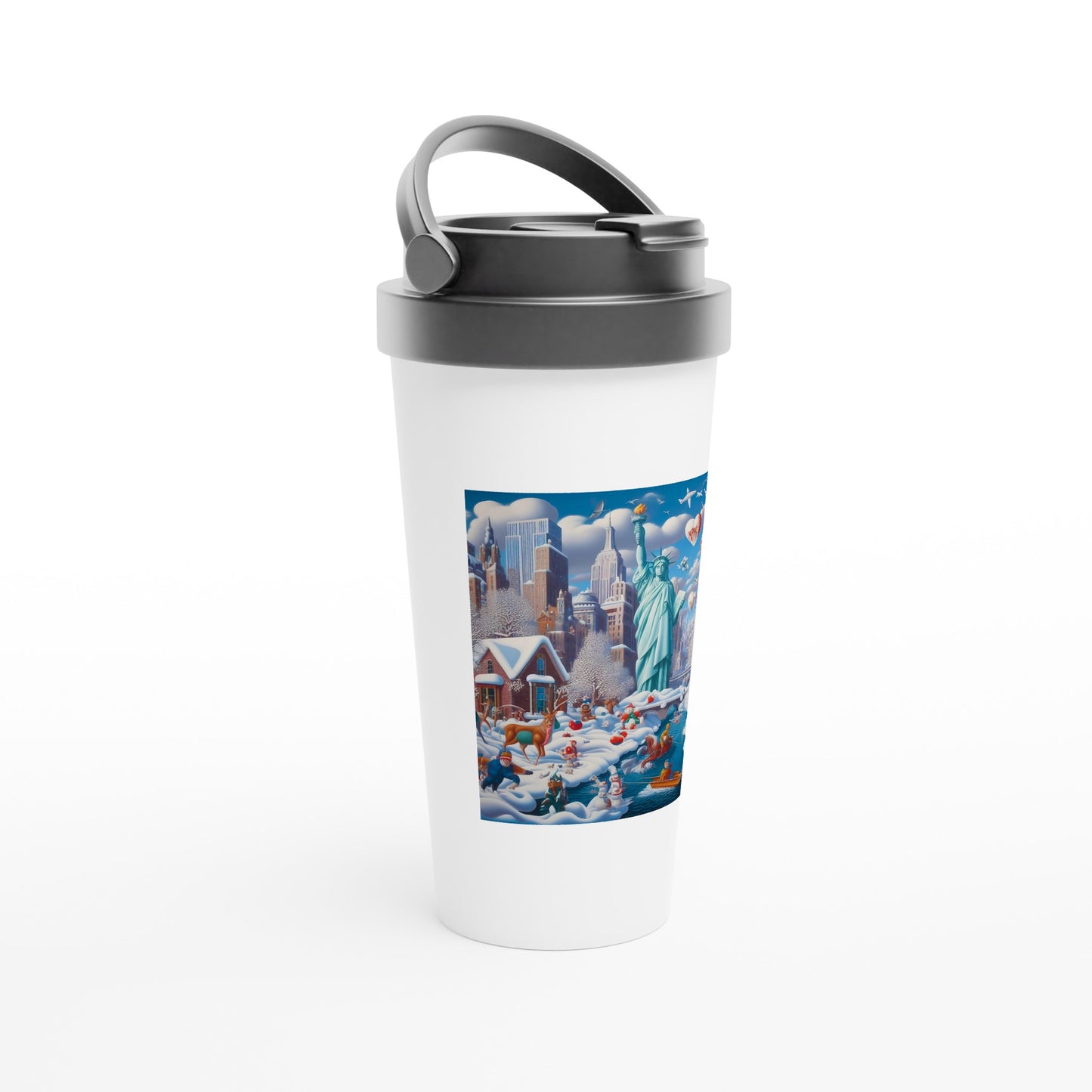 White 15oz Stainless Steel Travel Mug - Winter 144