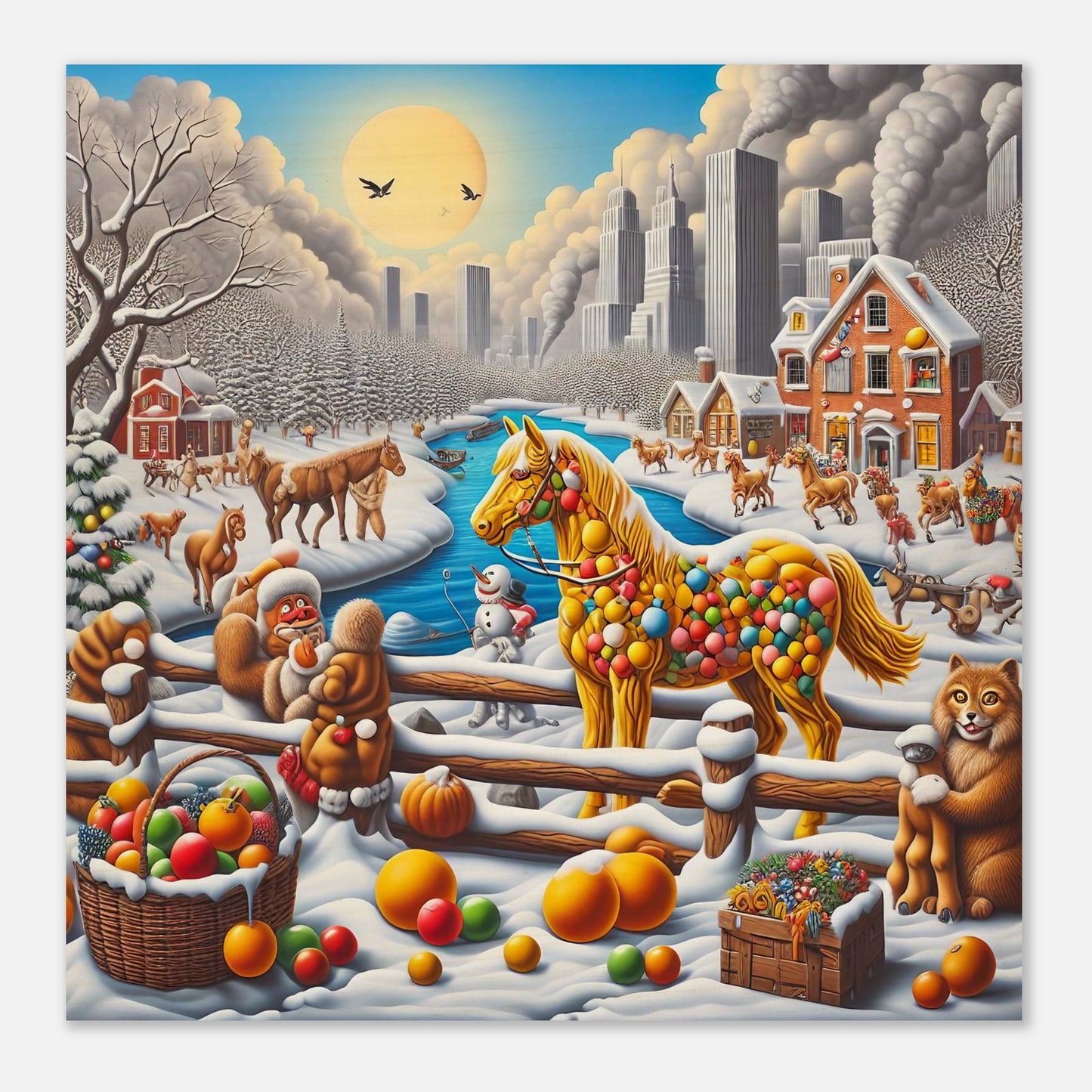 Wall Art - Winter 10 - Horse, Fruits, Houses and River