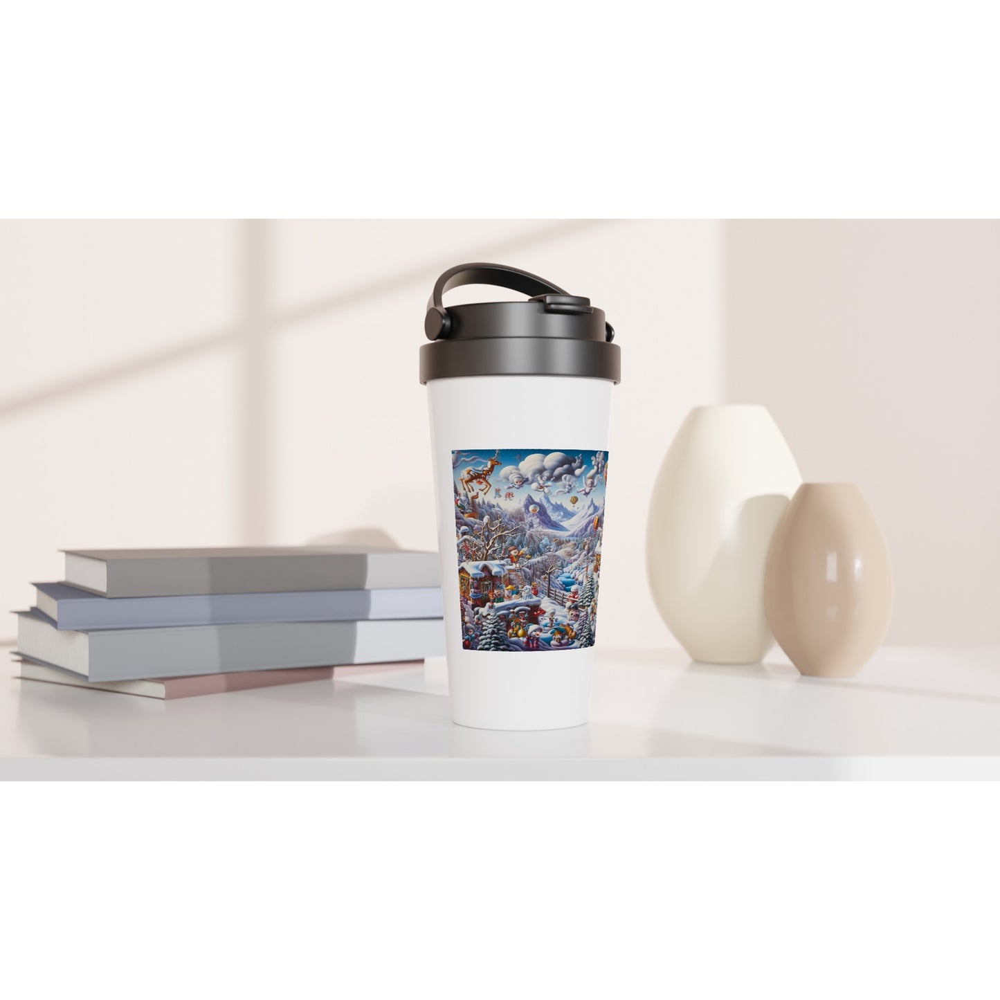 White 15oz Stainless Steel Travel Mug - Winter 146